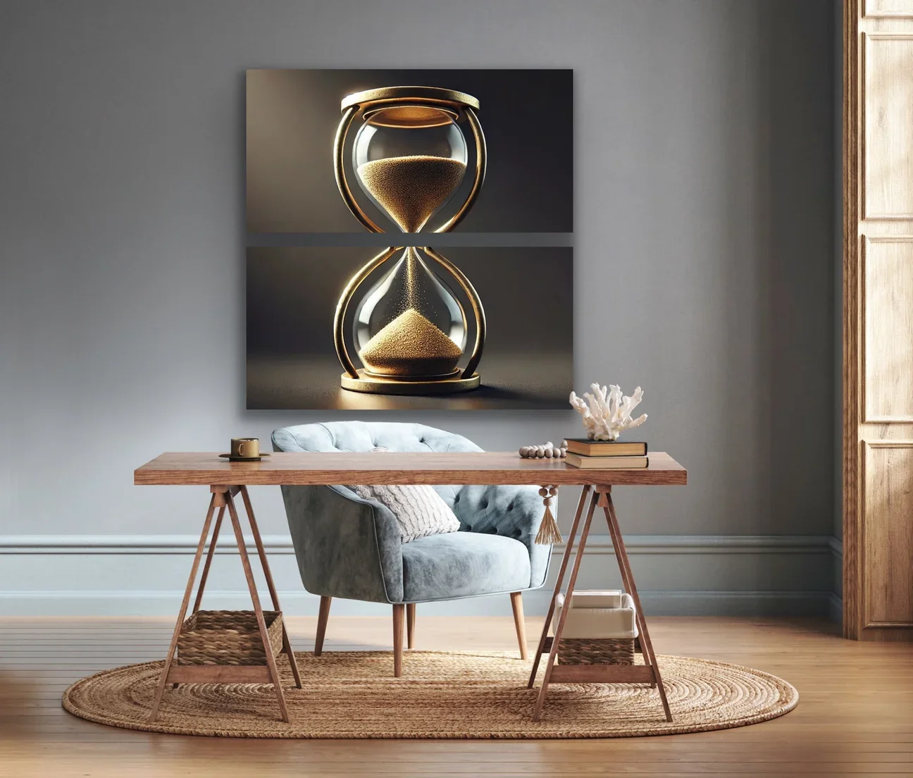 Kum Saati Kanvas Tablo 2'li Set – 60x120cm Çerçevesiz Duvar Sanatı
