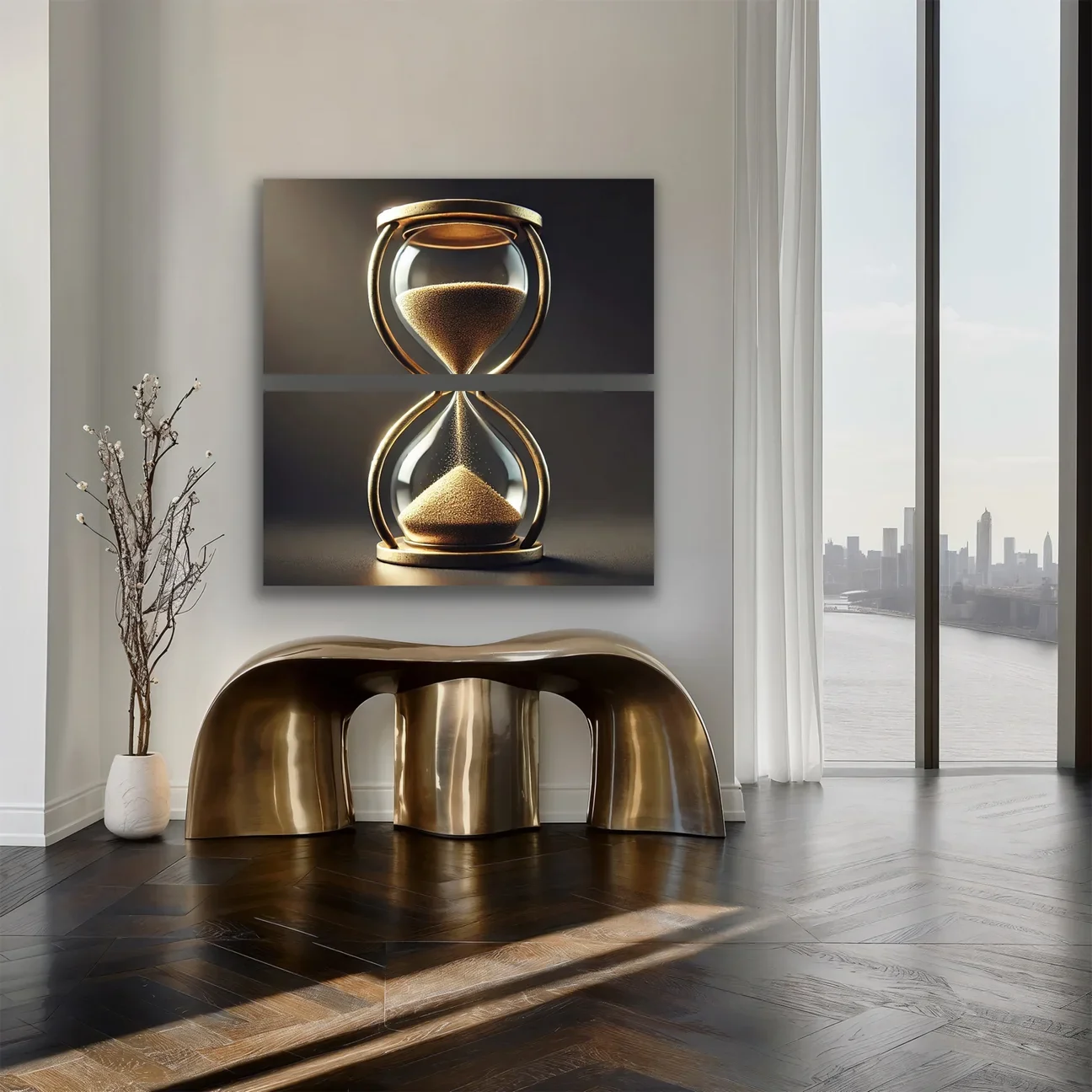 Kum Saati Kanvas Tablo 2'li Set – 60x120cm Çerçevesiz Duvar Sanatı