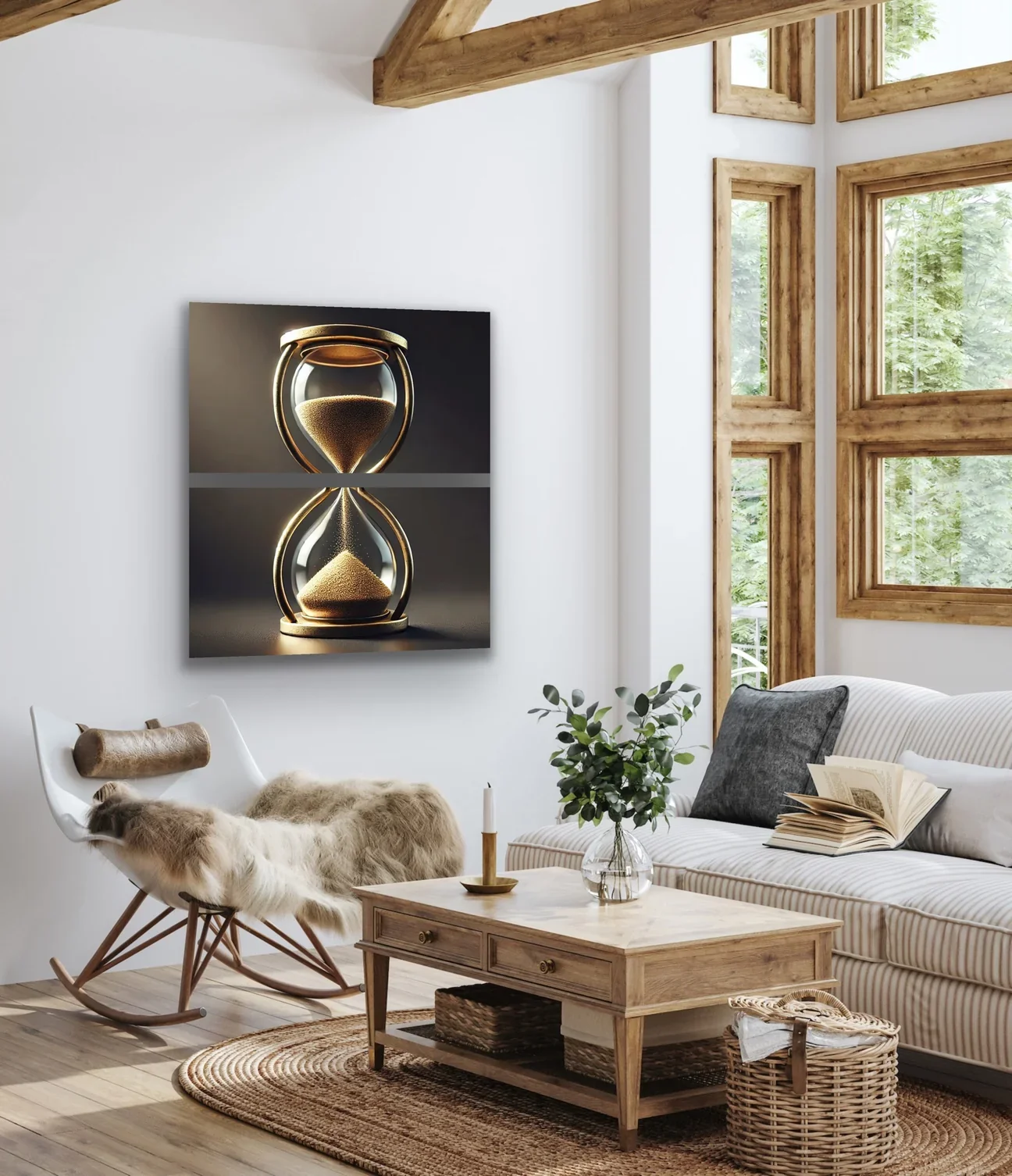 Kum Saati Kanvas Tablo 2'li Set – 60x120cm Çerçevesiz Duvar Sanatı