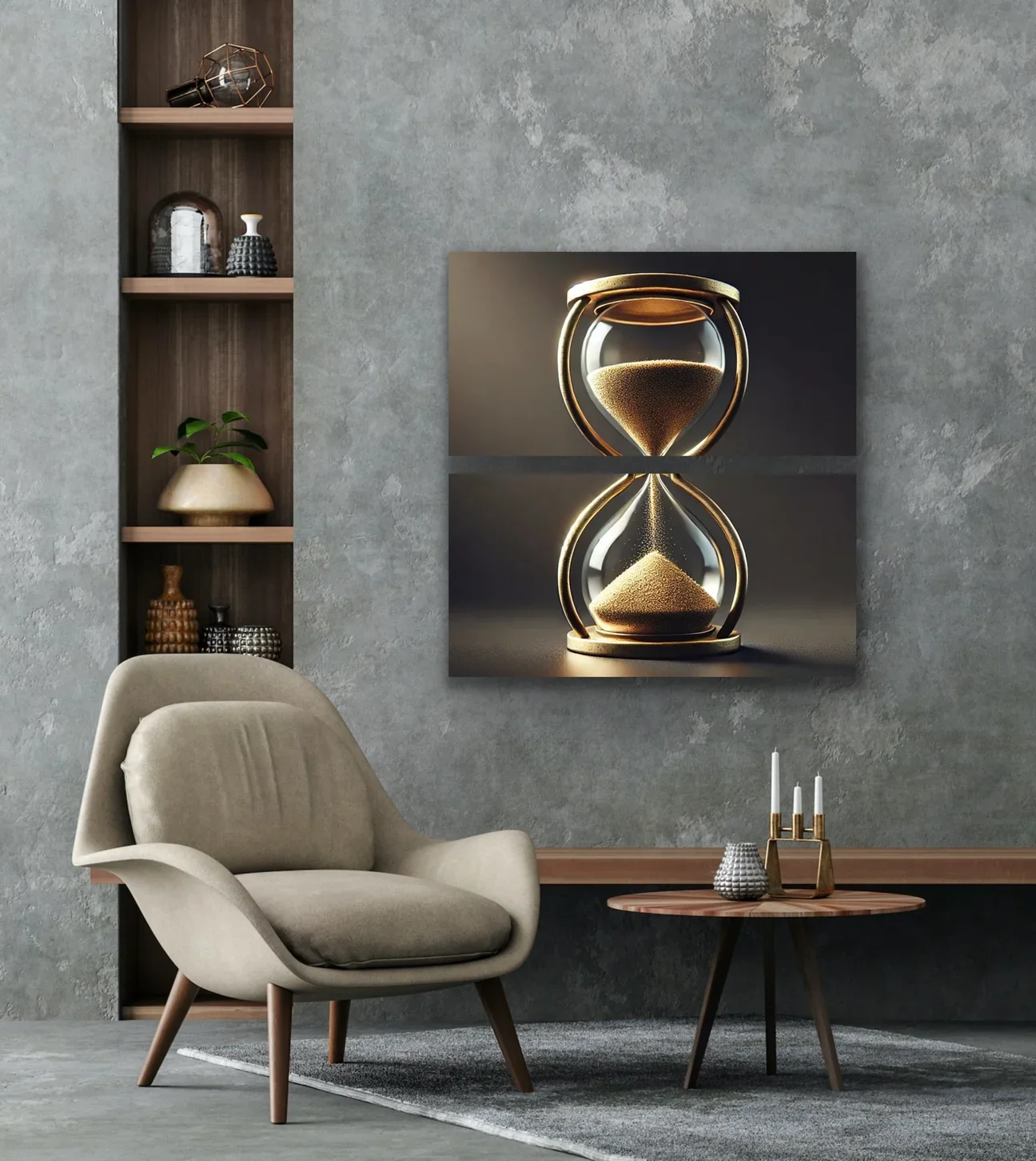 Kum Saati Kanvas Tablo 2'li Set – 60x120cm Çerçevesiz Duvar Sanatı