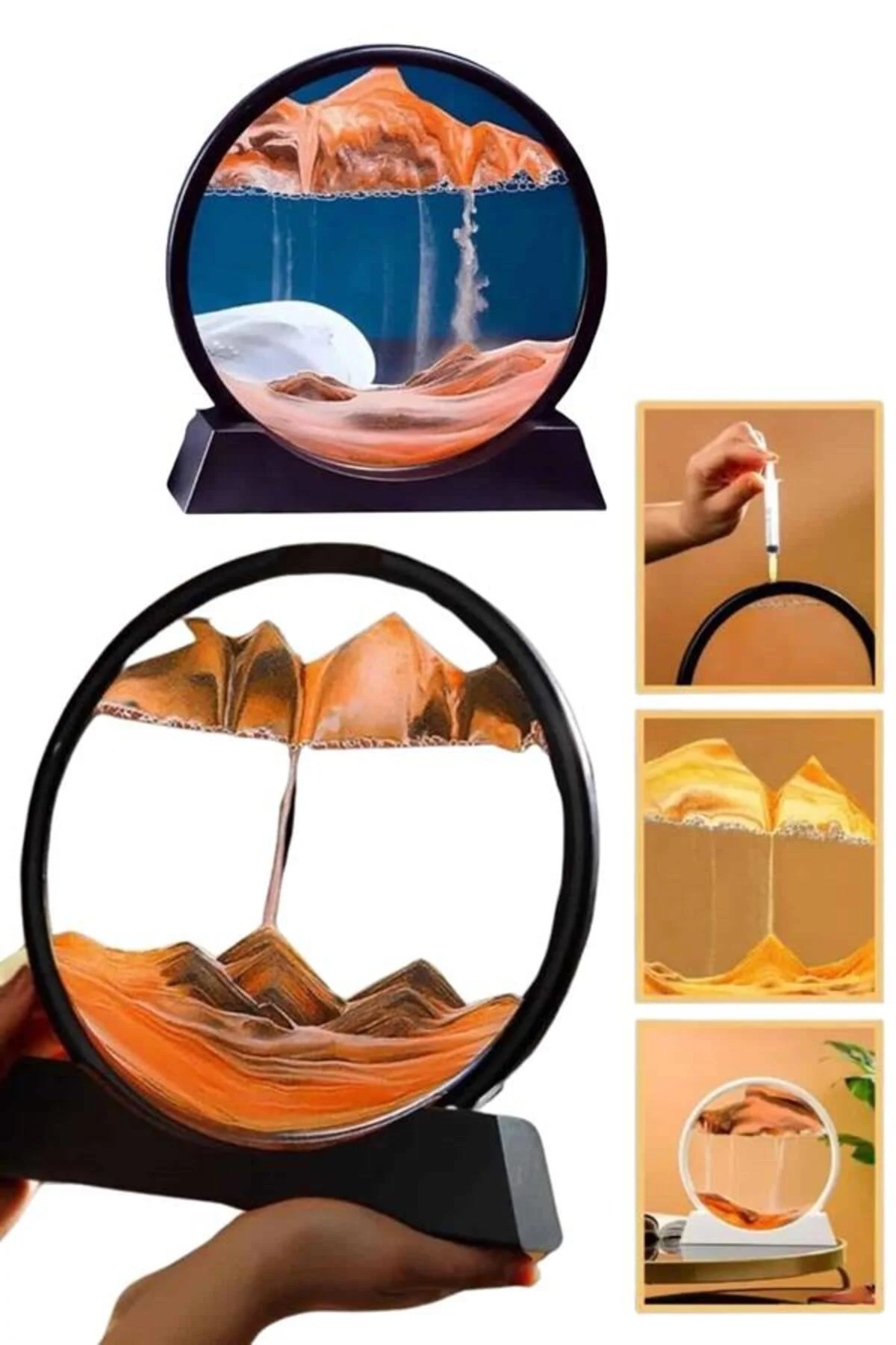 Kum Saati Yuvarlak Şık Kum Tablosu Dekoratif Kum Sulu Kum Saati -