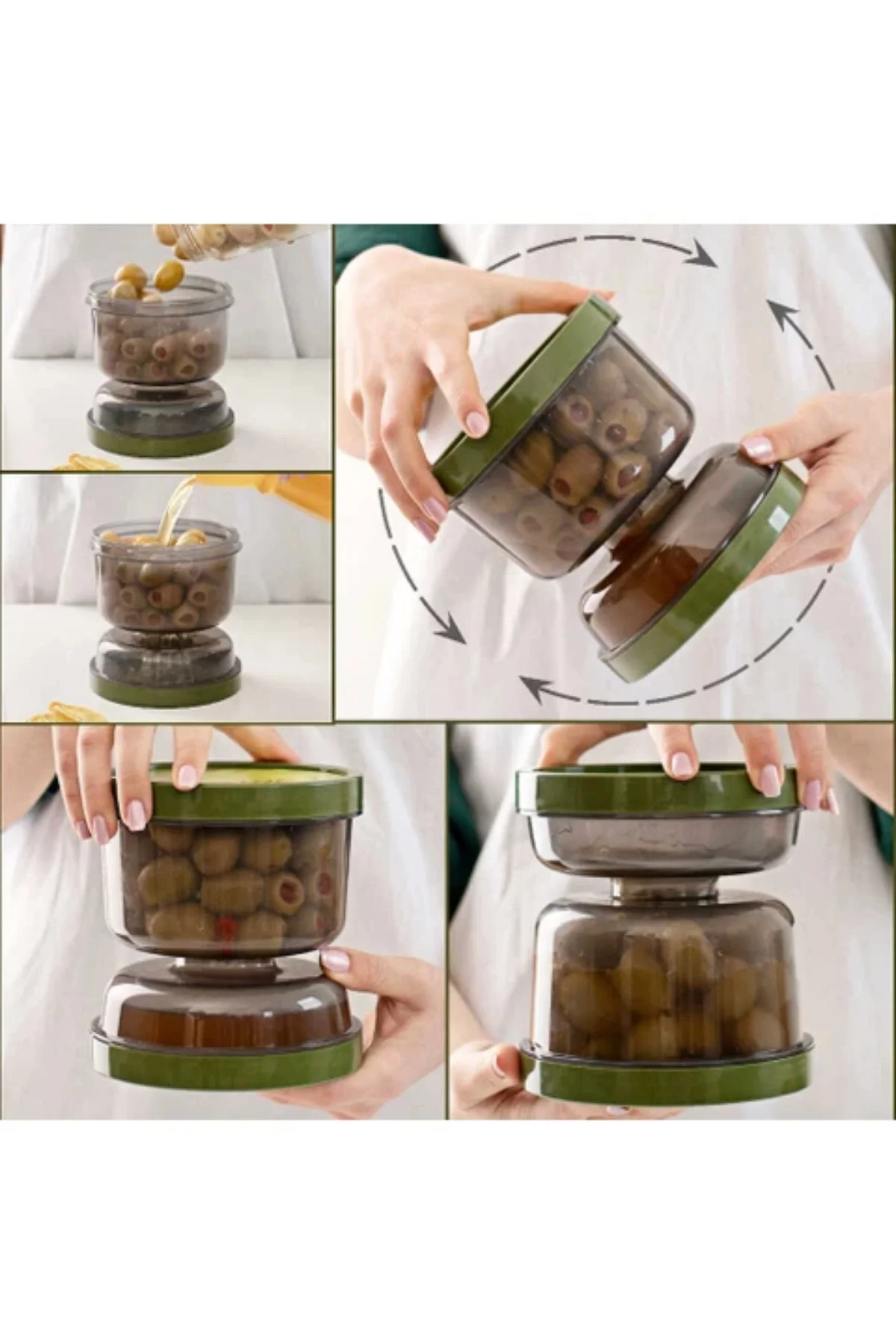 Kum Saati Zeytin & Turşu Saklama Kabı Süzgeçli Şeffaf - Çevir Sakla & Çevir Ye Kum Saati Zeytin & Turşu Saklama Kabı Süzgeçli Şeffaf - Çevir Sakla & Çevir Ye