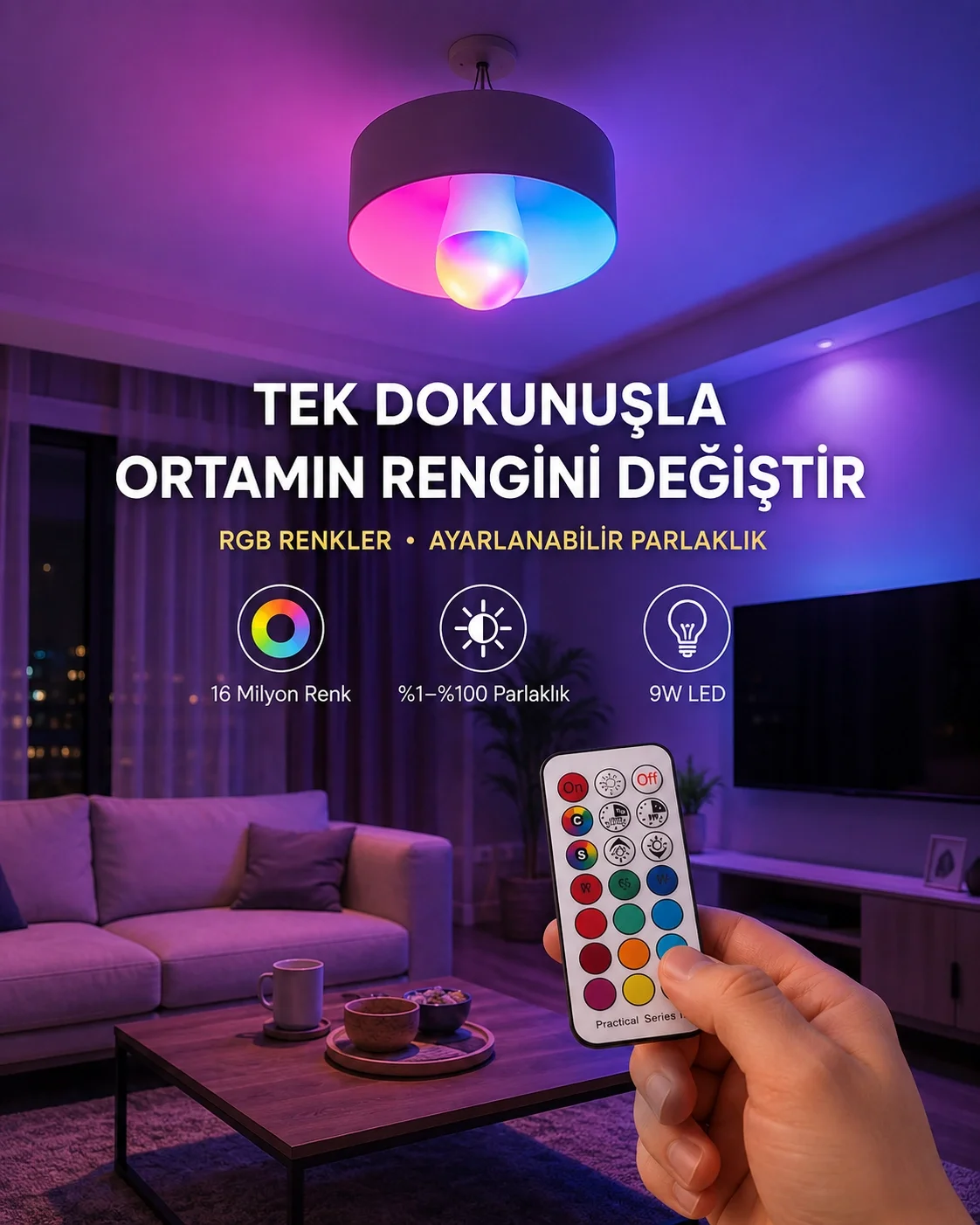 Kumanda Destekli Çok Renkli Akıllı LED Ampul Yeni Nesil Fiyatı, Yorumları ve Özellikleri