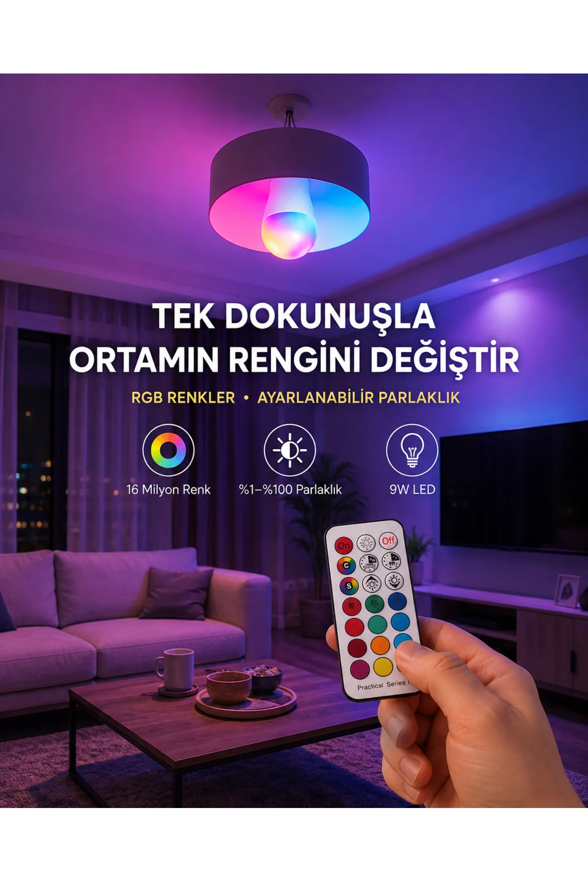 Kumanda Destekli Çok Renkli Akıllı LED Ampul Yeni Nesil Kumanda Destekli Çok Renkli Akıllı LED Ampul Yeni Nesil