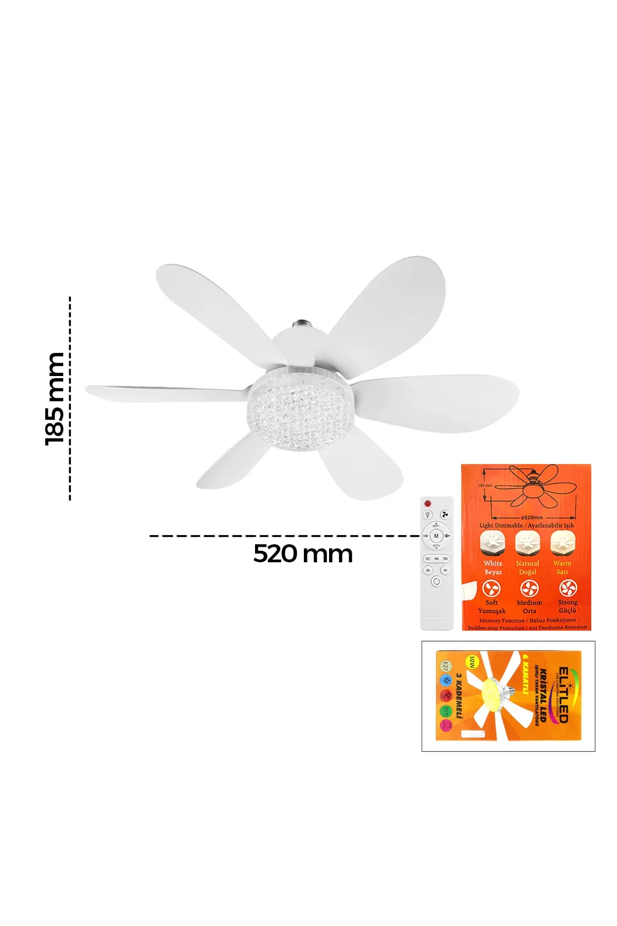 Kumandalı 2in1 Tavan Vantilatör Avize 52 cm - 6 Kanat, 3 Hız