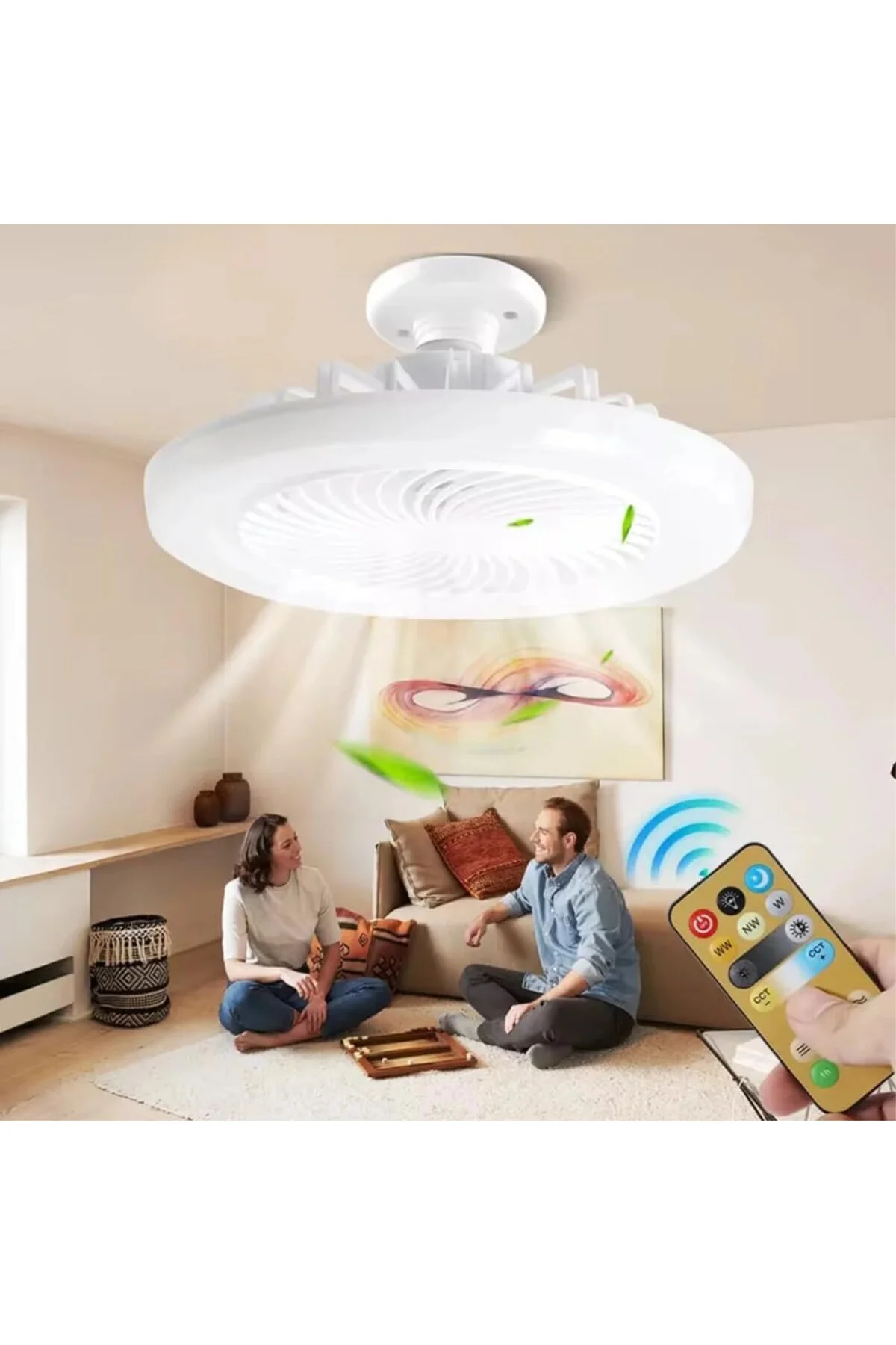 Kumandalı 3 Mod Işıklı ve Fanlı Zaman Ayarlı Ledli Lambalı Tavan 