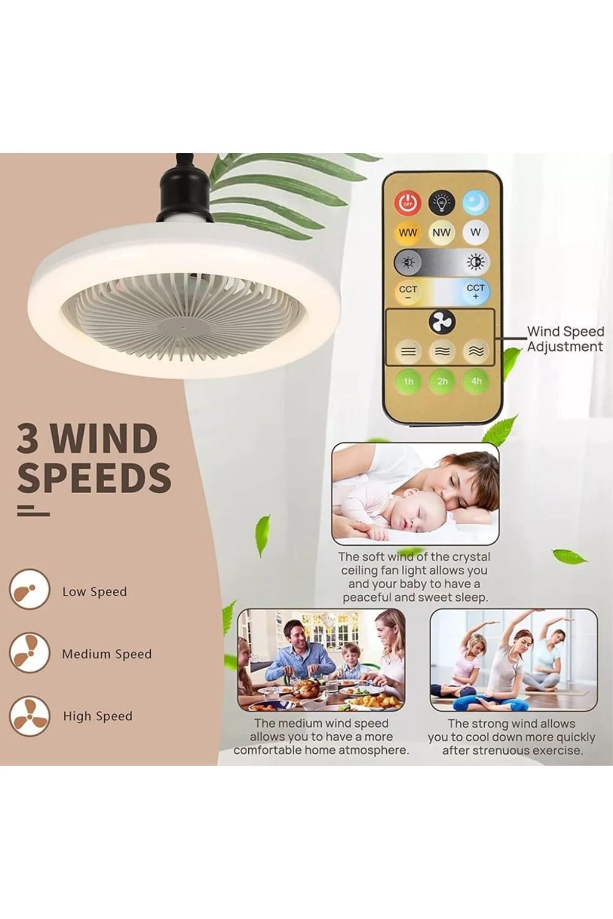 Kumandalı 3 Mod Işıklı ve Fanlı Zaman Ayarlı Ledli Lambalı Tavan 
