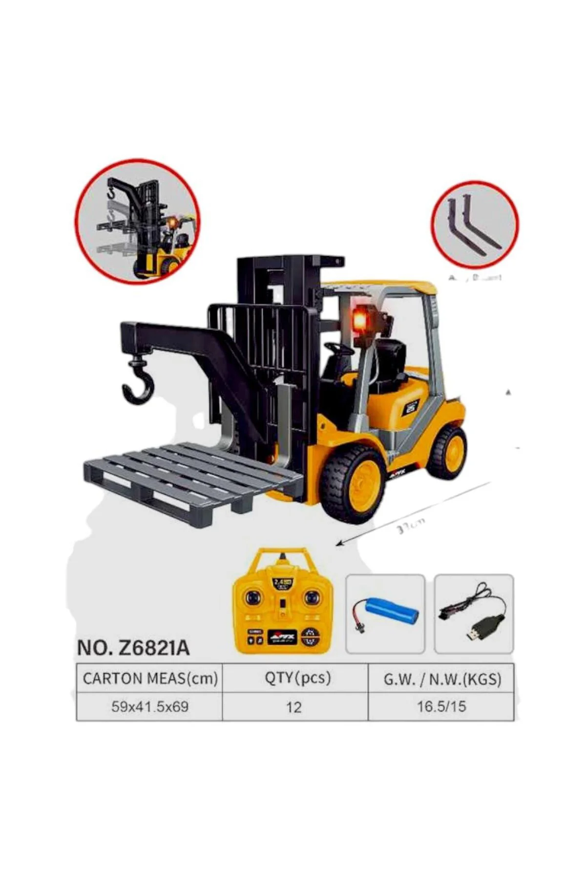 KUMANDALI FORKLİFT Z6821A 9CH R/C 2.4G USB SESLİ IŞIKLI ŞARJLI 1: