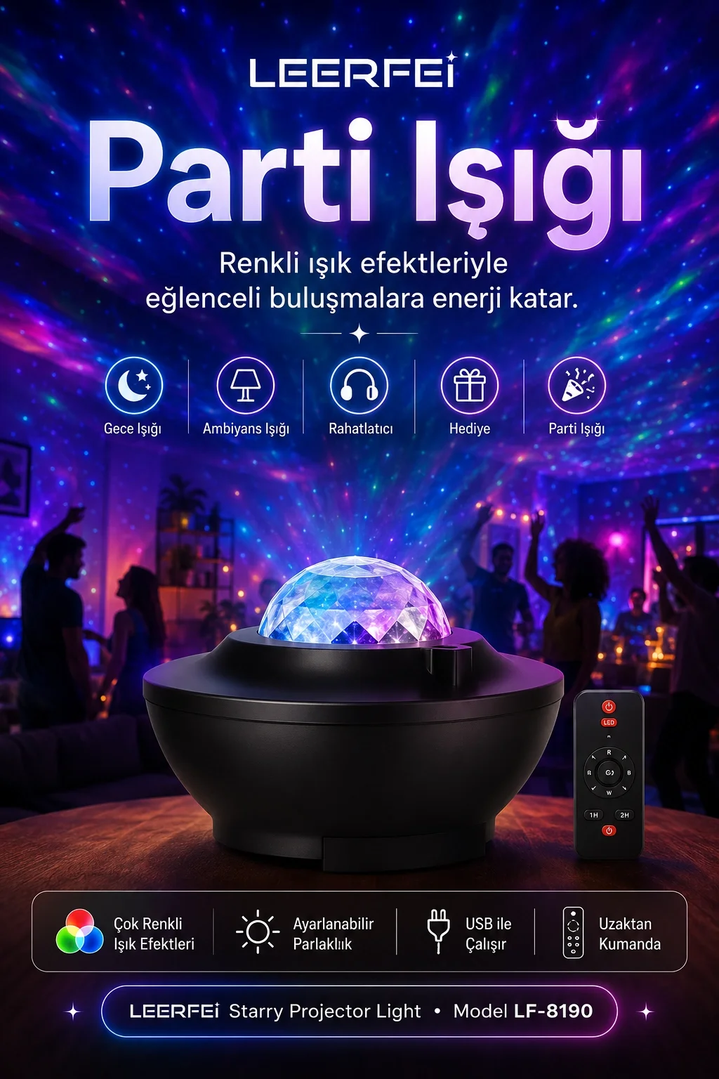 Kumandalı Galaksi Yıldız Projektör Gece Lambası FM Radyolu Parti Işığı Özellikli Fiyatı, Yorumları ve Özellikleri