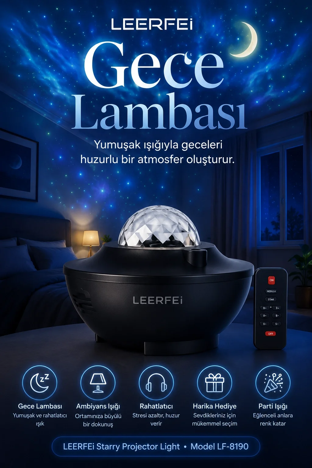 Kumandalı Galaksi Yıldız Projektör Gece Lambası FM Radyolu Parti Işığı Özellikli Fiyatı, Yorumları ve Özellikleri