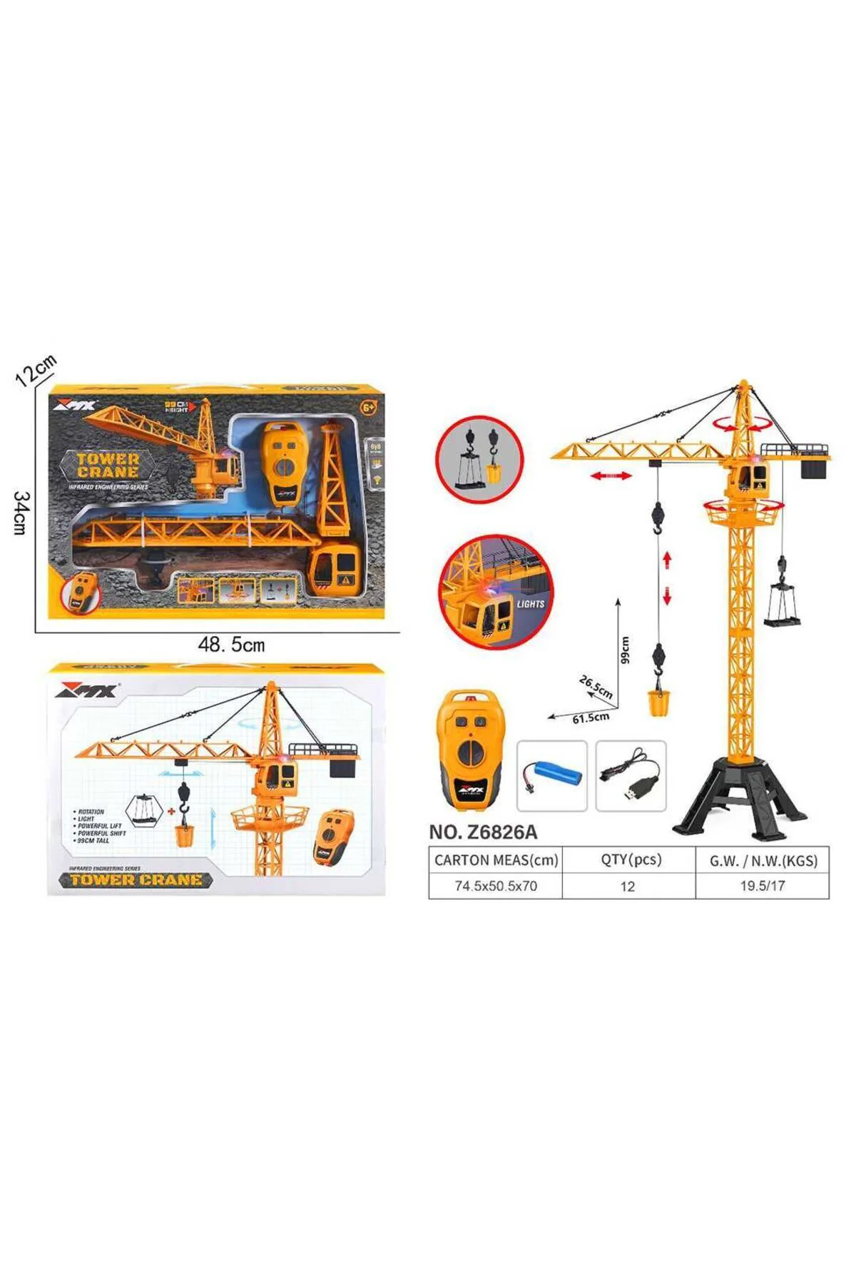 KUMANDALI KULE VİNÇ Z6826A USB IŞIKLI 99 CM 6+