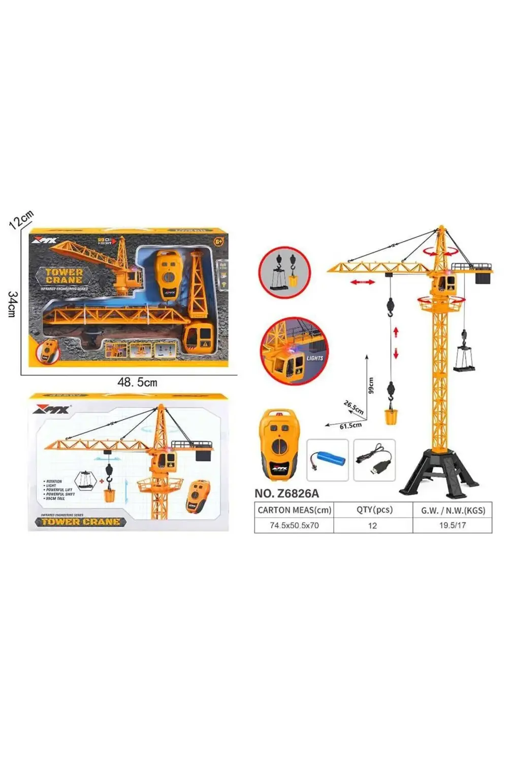 KUMANDALI KULE VİNÇ Z6826A USB IŞIKLI 99 CM 6+