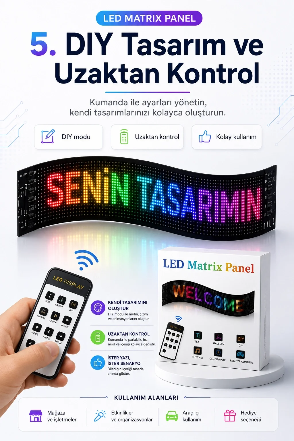 Kumandalı LED Matrix Panel Kayan Yazı Tabelası Renkli Mesaj Ve Saat Gösterimli Fiyatı, Yorumları ve Özellikleri