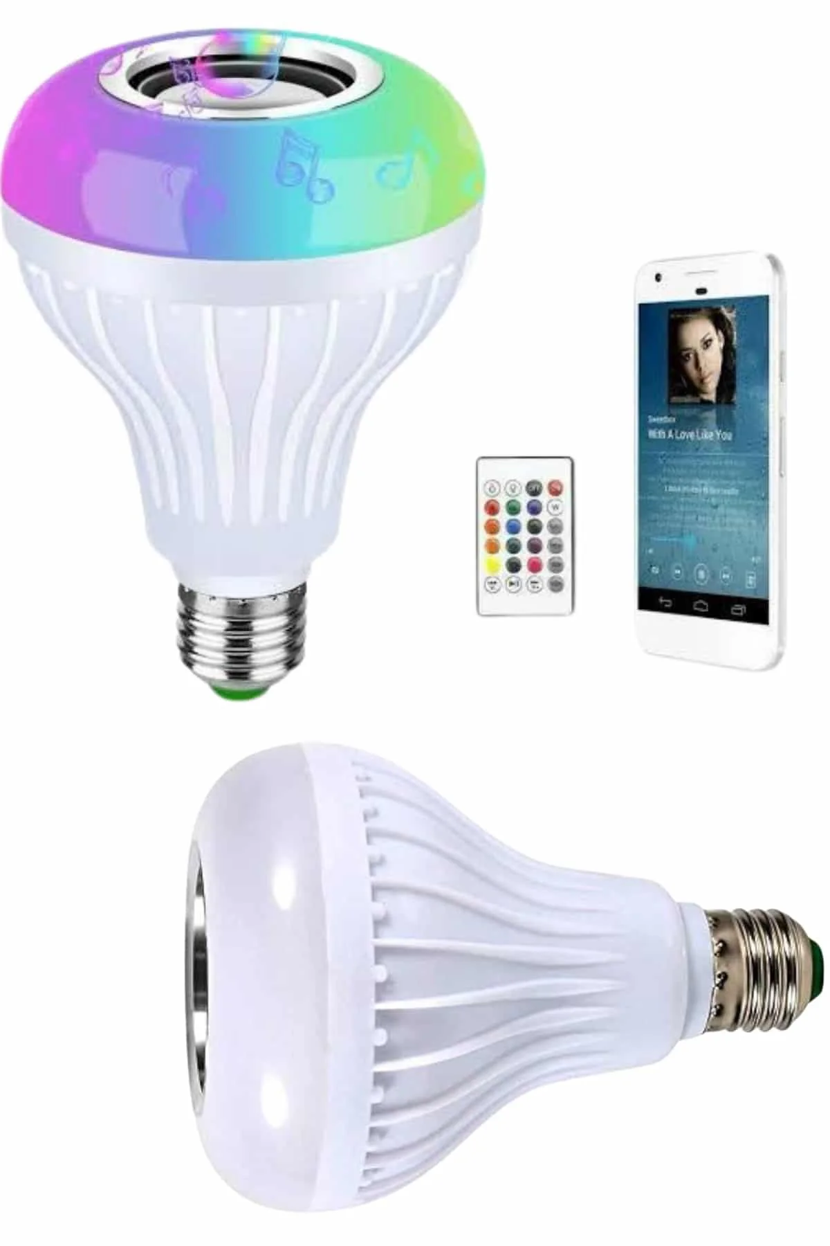 Kumandalı RGB Led Işık Bluetooth Hoparlör Ses Lambası Renkli Ampu