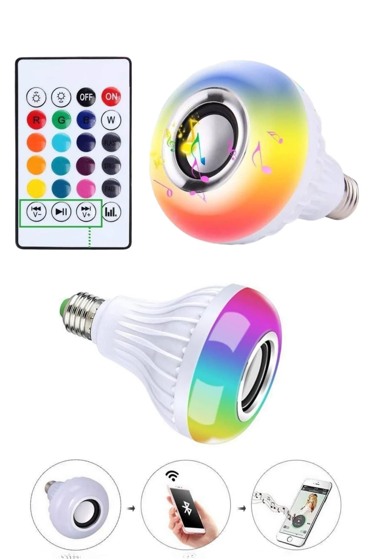 Kumandalı RGB Led Işık Bluetooth Hoparlör Ses Lambası Renkli Ampu