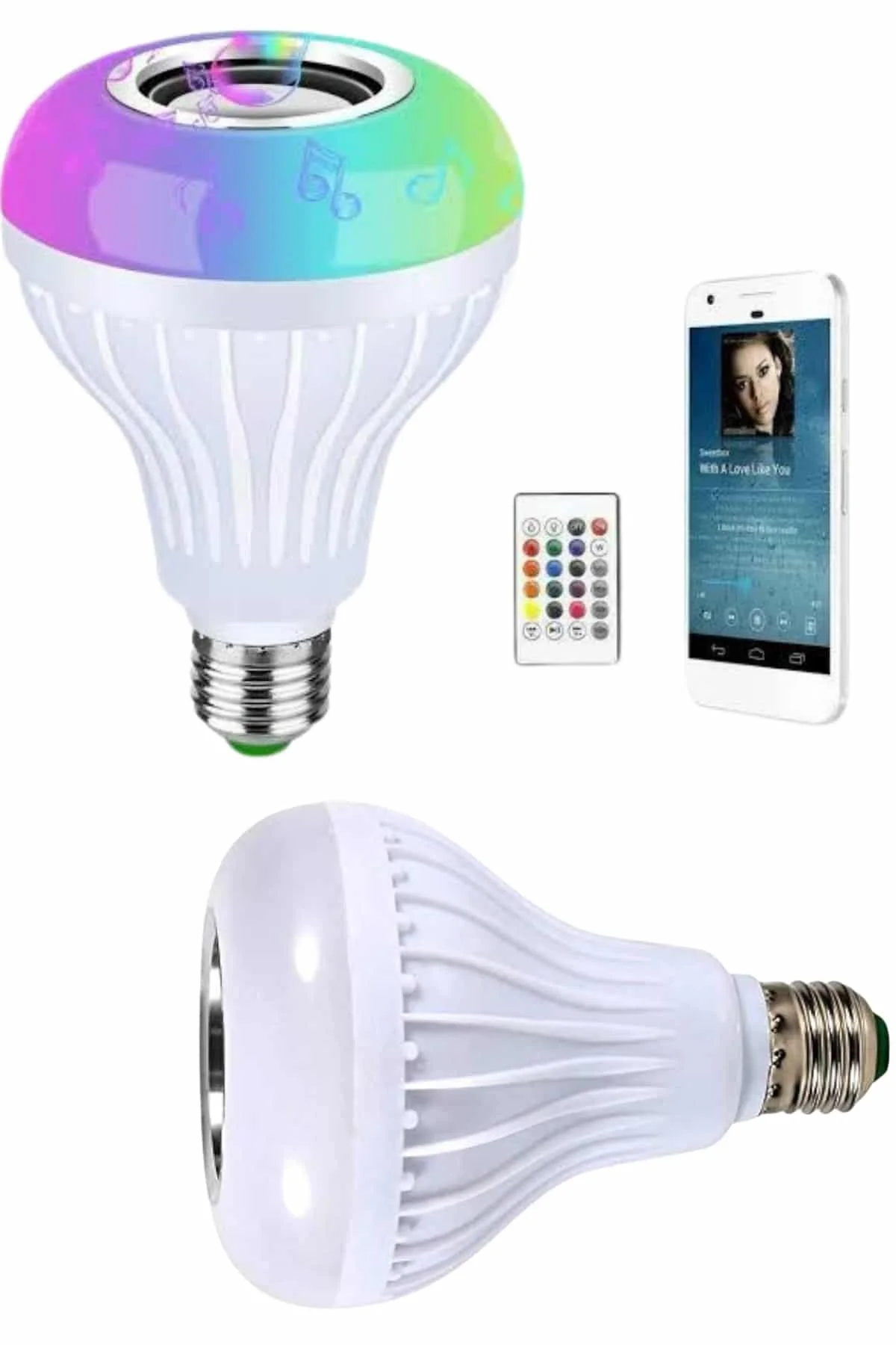 Kumandalı Rgb Led Işık Bluetooth Hoparlör Ses Lambası Renkli Ampul Kumandalı Rgb Led Işık Bluetooth Hoparlör Ses Lambası Renkli Ampul - Görsel 3