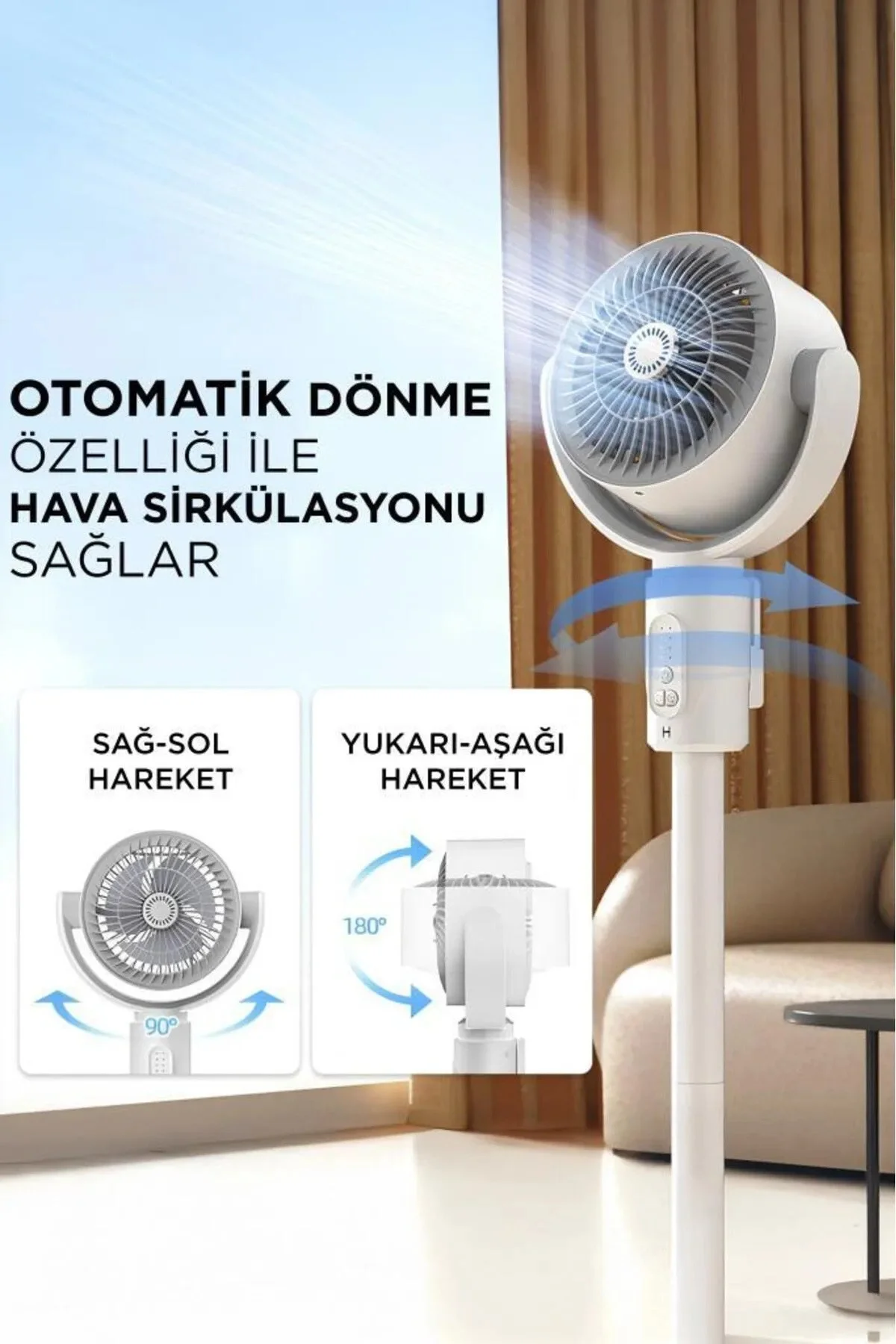 Kumandalı Şarjlı Ayaklı Vantilatör, 5 Kademeli Sessiz Çalışma ve Taşınabilir Tasarıma Sahiptir
