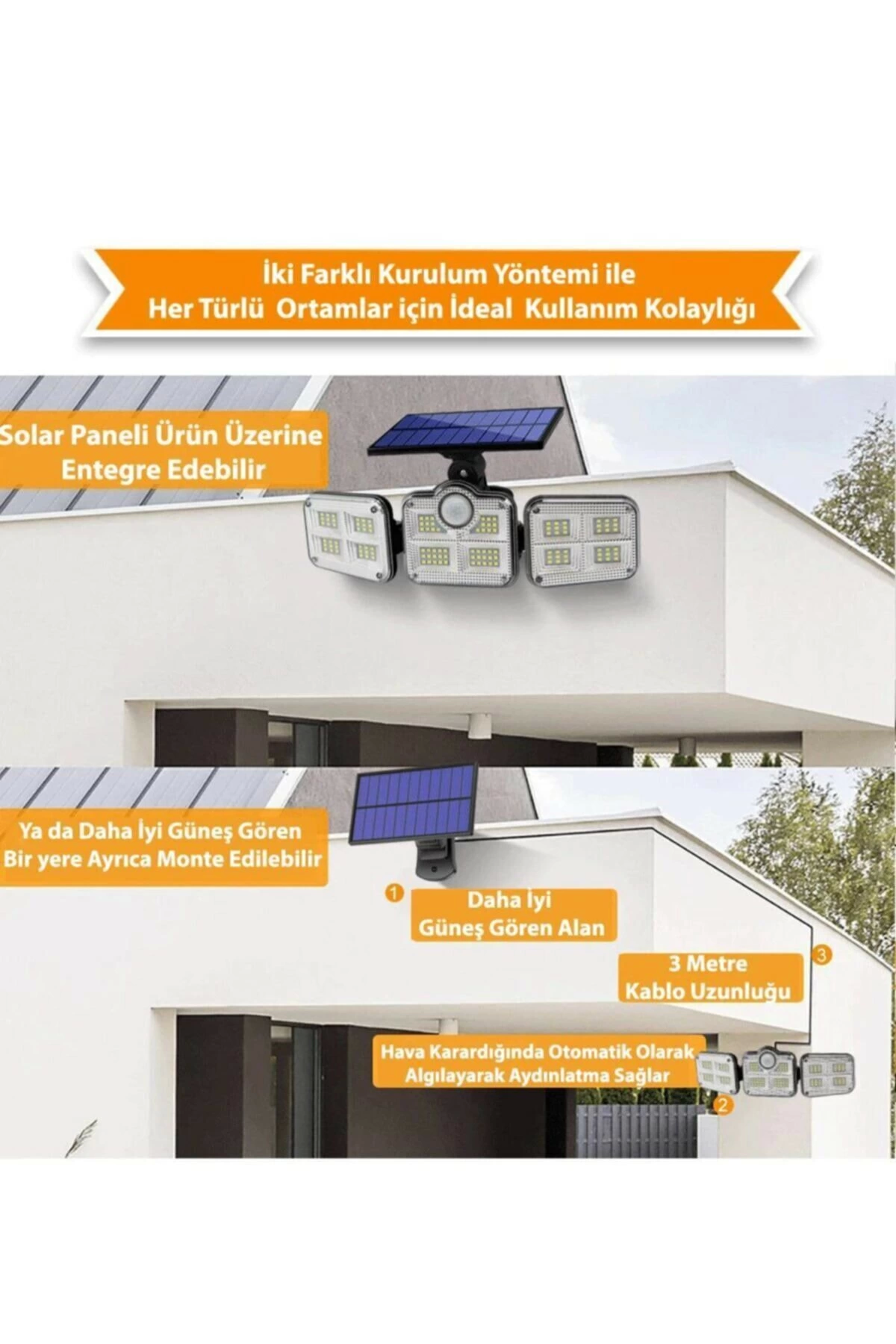 Kumandalı Solar Güneş Enerjili 122 Ledli Hareket Sensörlü Bahçe A