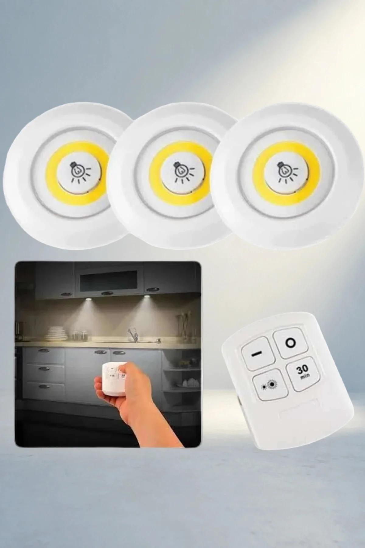 Kumandalı Spot Led Lamba Seti 3'Lü Mutfak Ve Banyo Kumandalı Spot Led Lamba Seti 3'Lü Mutfak Ve Banyo