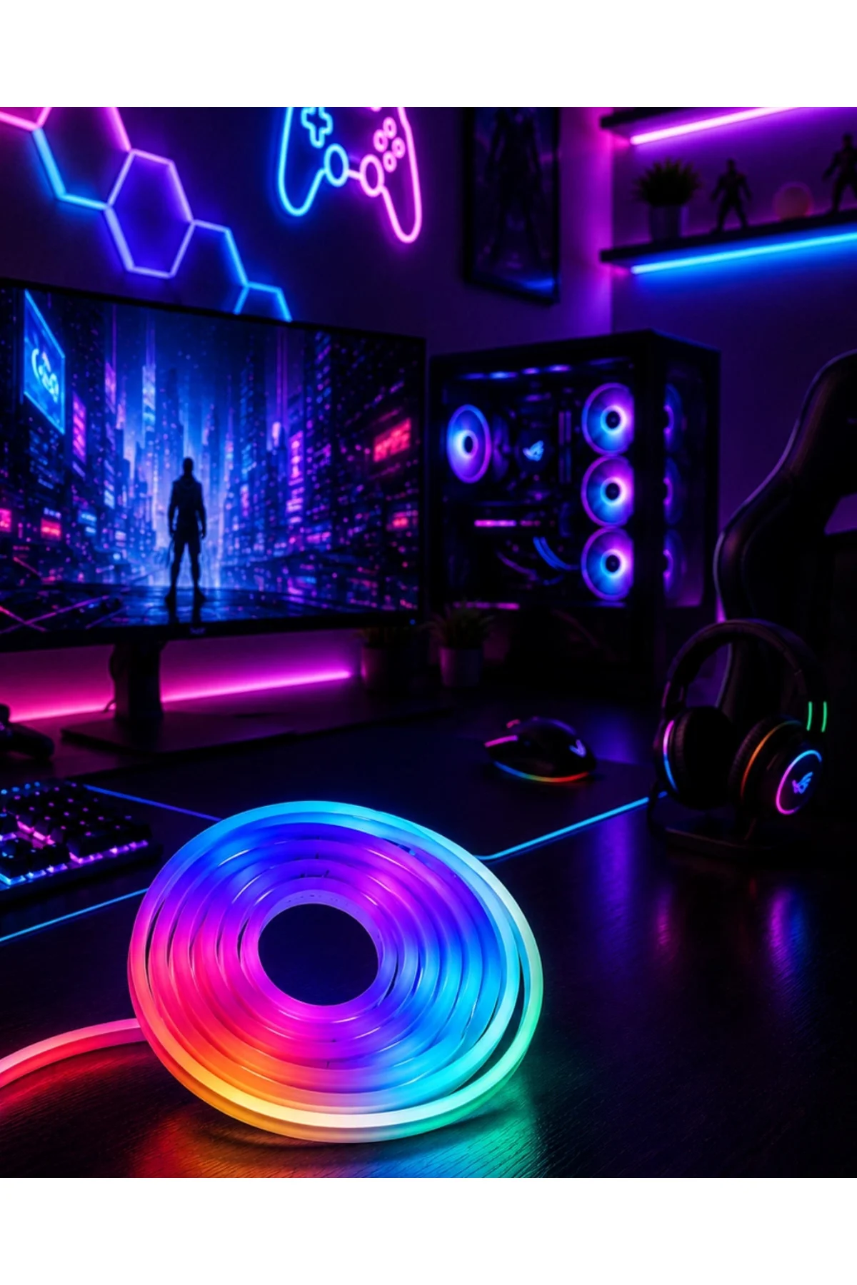 Kumandalı Su Geçirmez Rgb Led Şerit Işık Müzik Senkronlu Neon Led