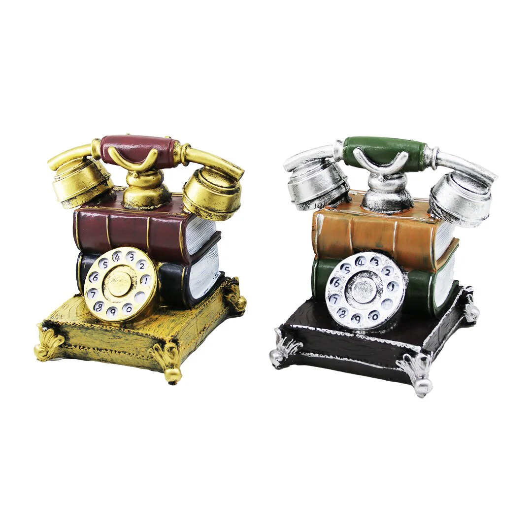 KUMBARA ANKESÖRLÜ TELEFON VİNTAGE DEKORATİF BİBLO KUMBARA RENKLİ 15.5X15.5X10CM REÇİNE