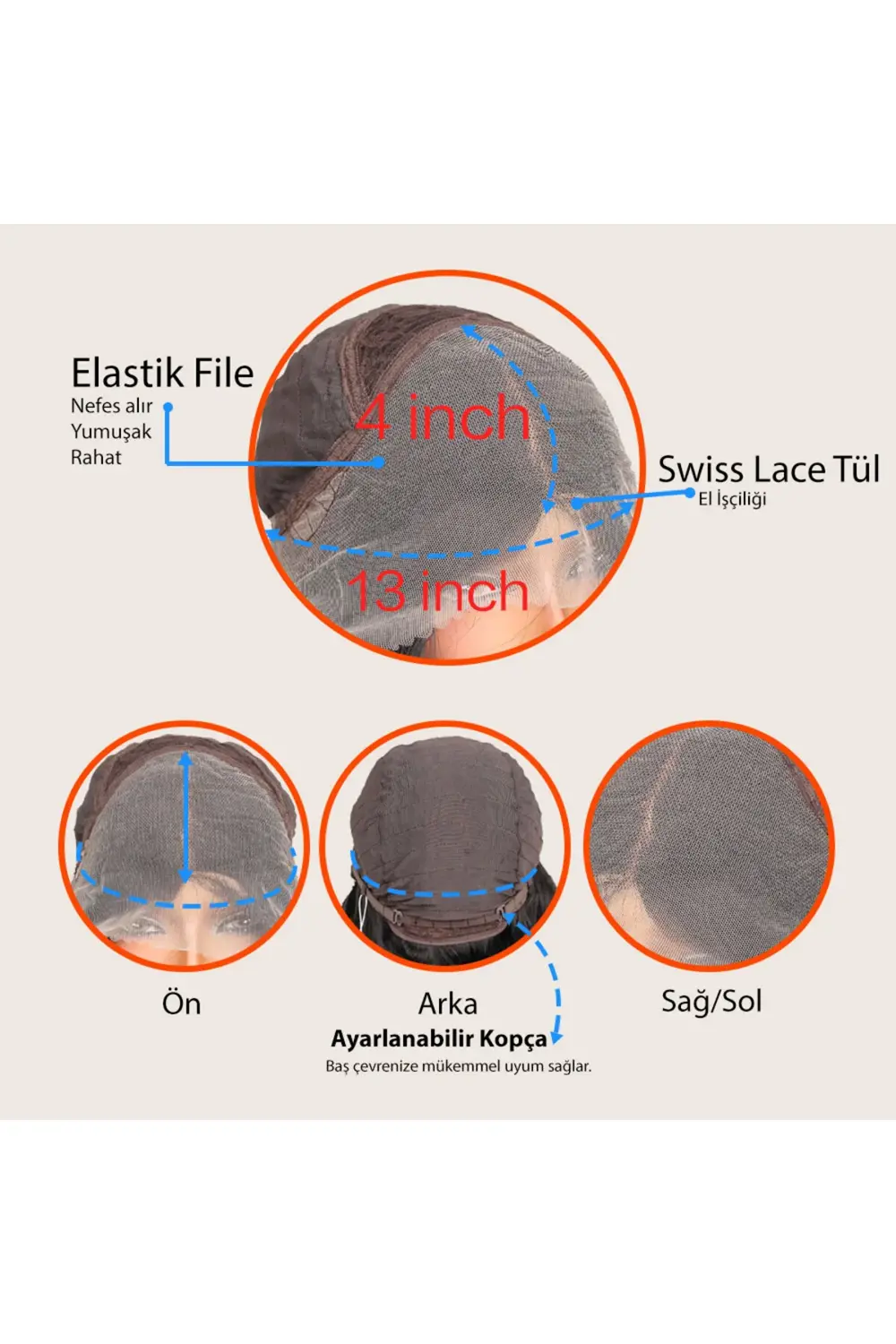 Kumral Beyaz Platin Ombreli ve Röfleli Fiber Sentetik Tül Peruk