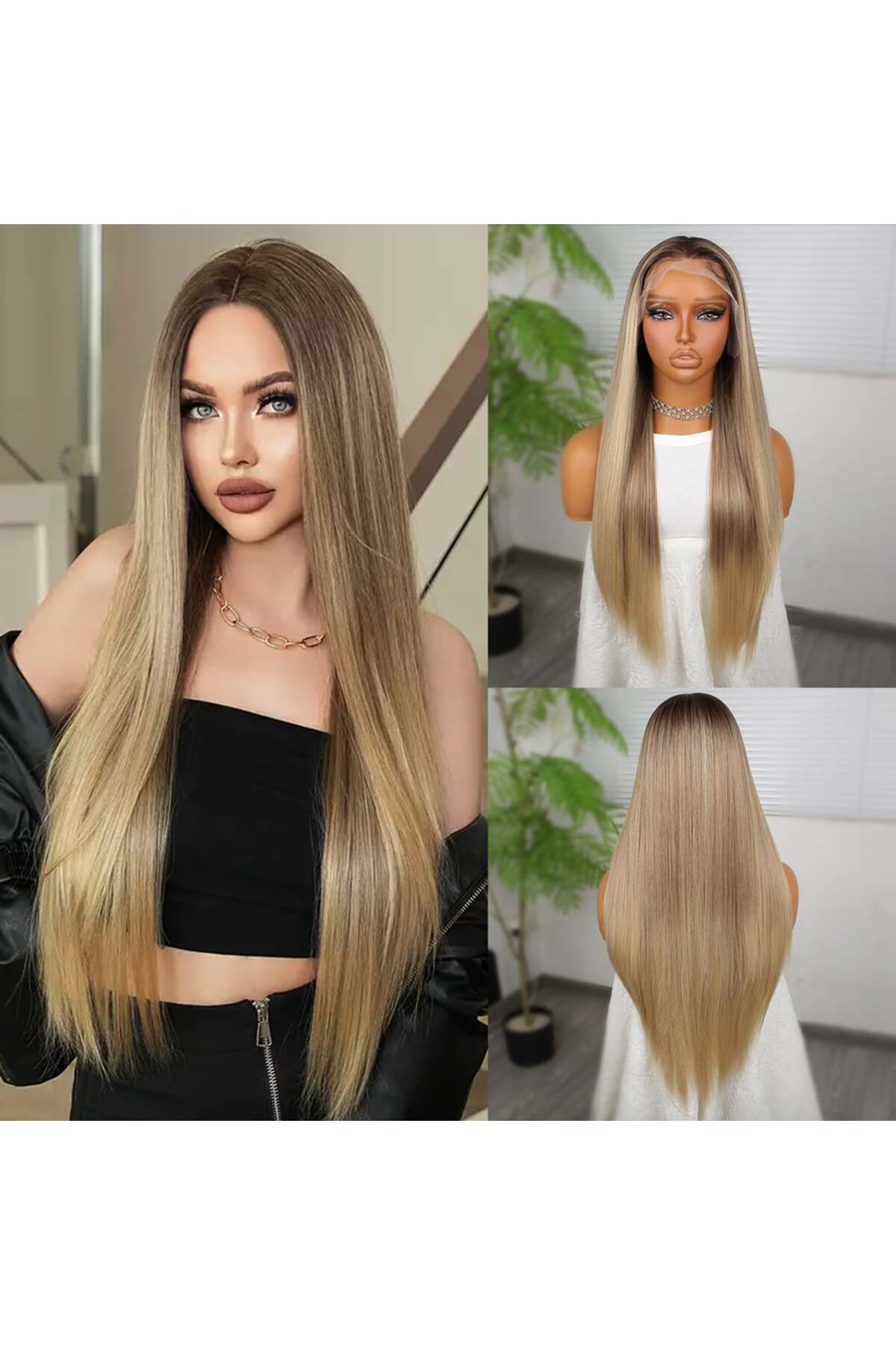 Fantaziatölyesi Kumral Dore Sarı Ombreli Fiber Sentetik Tül Peruk