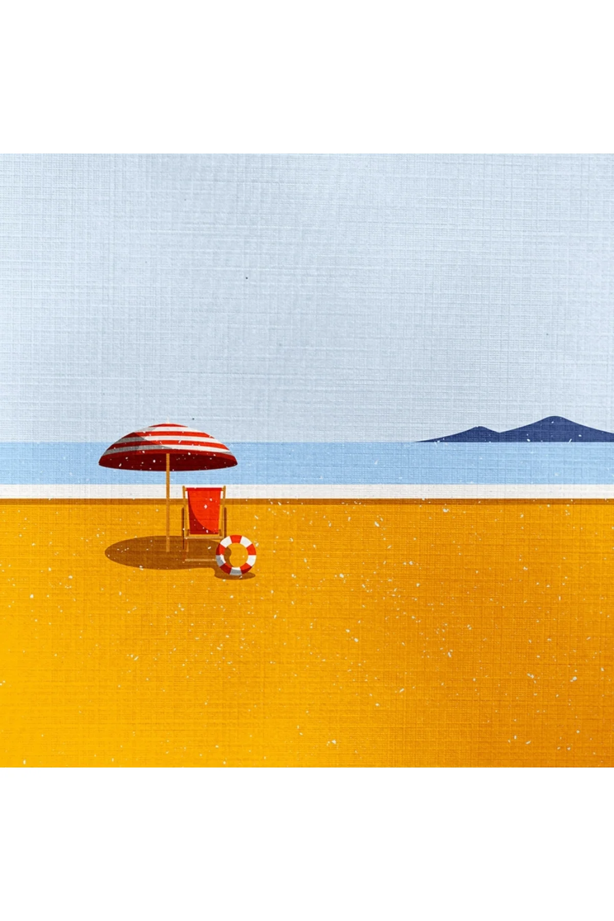 Kumsalda Kırmızı Şemsiye ve Şezlong Kanvas Tablo 50 x 70