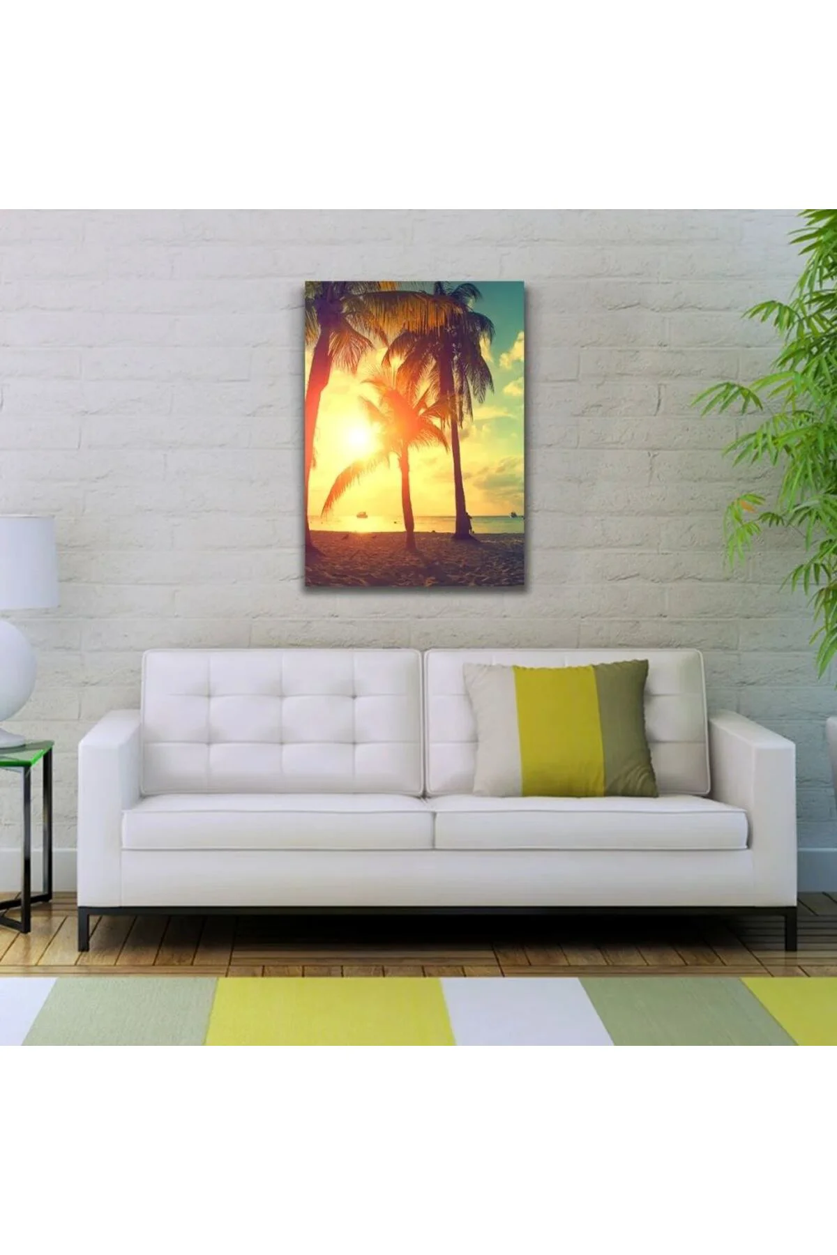 Kumsalda Palmiyeler & Günbatımı Kanvas Tablo 50 x 70