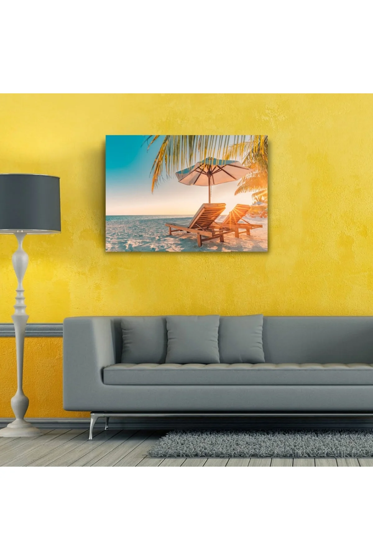Kumsaldaki Şezlonglar Kanvas Tablo 50 x 70