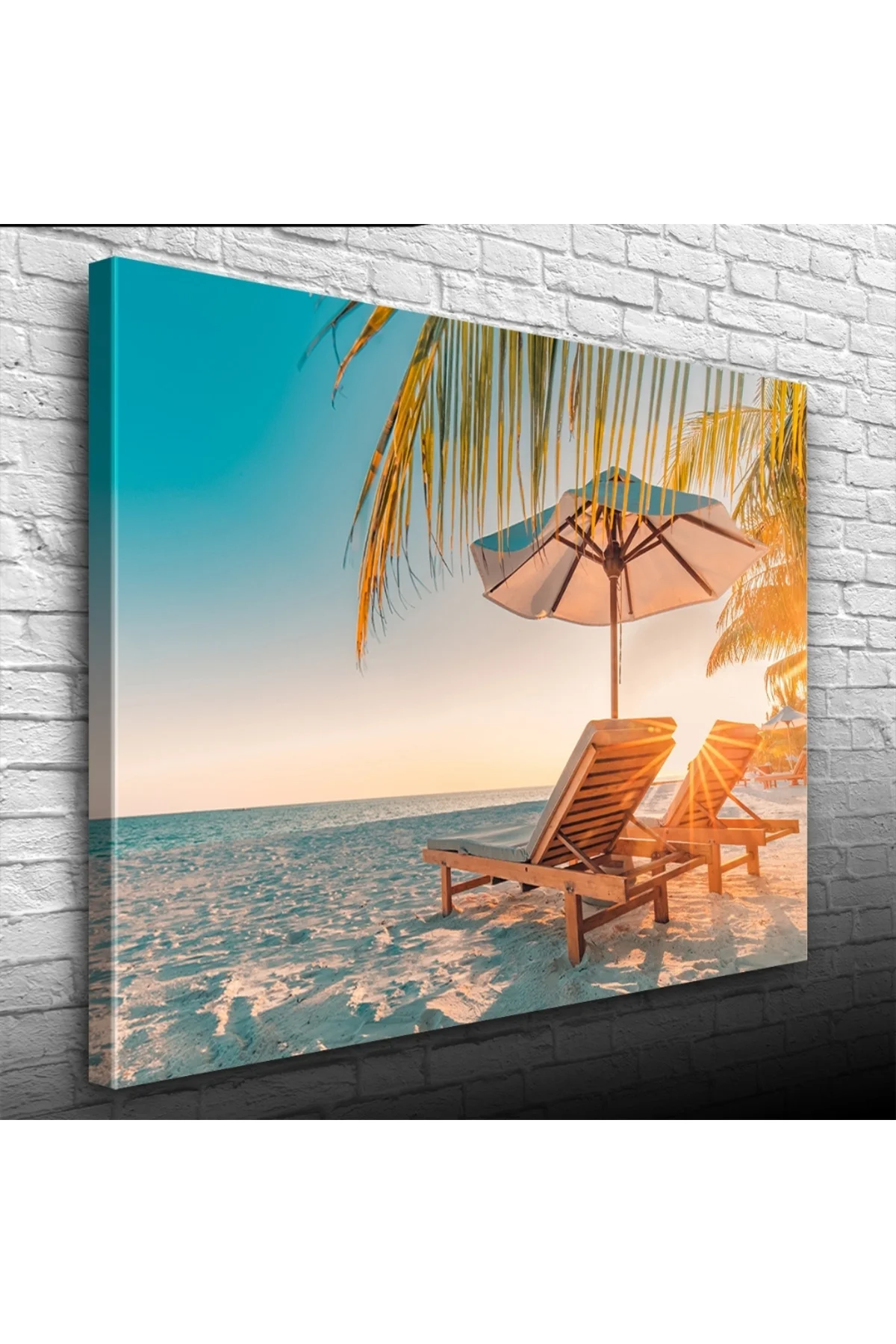 Kumsaldaki Şezlonglar Kanvas Tablo 50 x 70