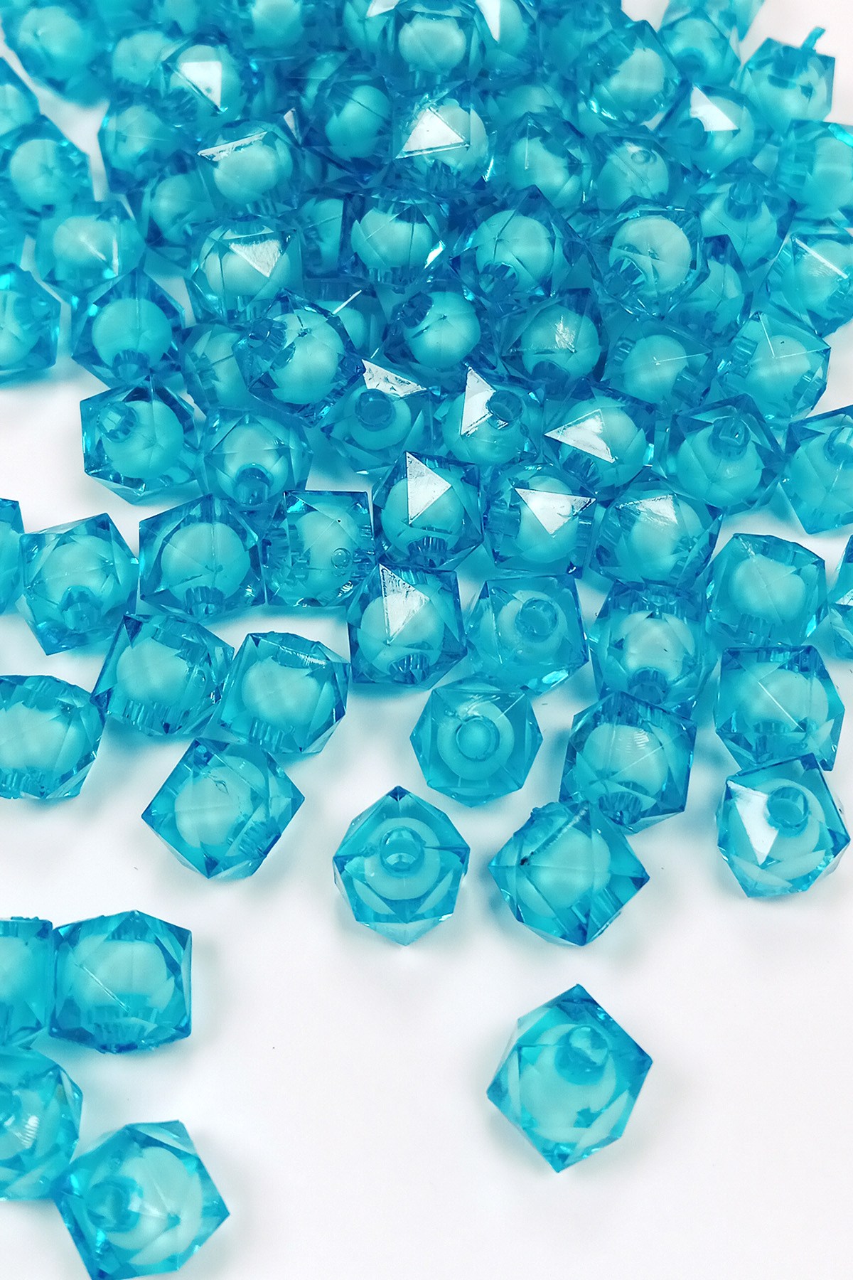 Küp Boncuk İçten Boncuklu Bileklik Çanta Boncuğu 10 mm 50 gr Gök 