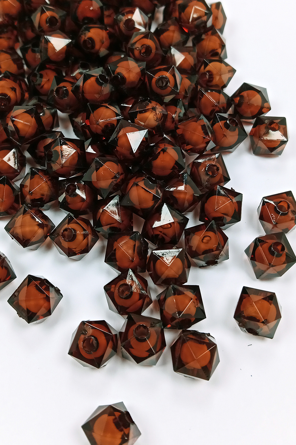 Küp Boncuk İçten Boncuklu Bileklik Çanta Boncuğu 10 mm 50 gr Kahv