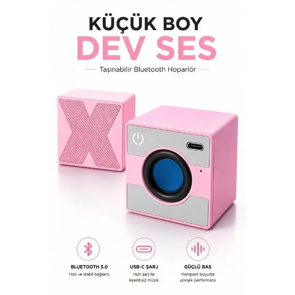 Küp Mini Taşınabilir Bluetooth Hoparlör USB-C Hızlı Şarj