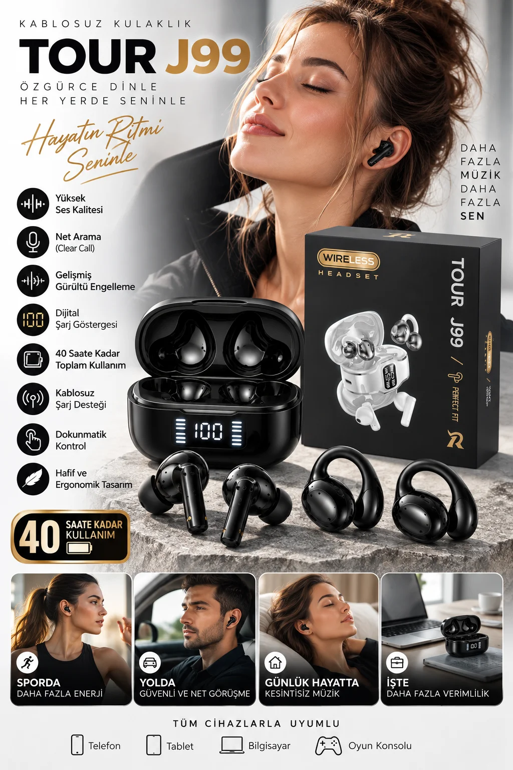 Küpe Tasarımını Sevenlere 4 Kulaklıklı Bluetooth Kulaklık Seti Kulağa Girmeyen Tasarım Küpe Tasarımını Sevenlere 4 Kulaklıklı Bluetooth Kulaklık Seti Kulağa Girmeyen Tasarım