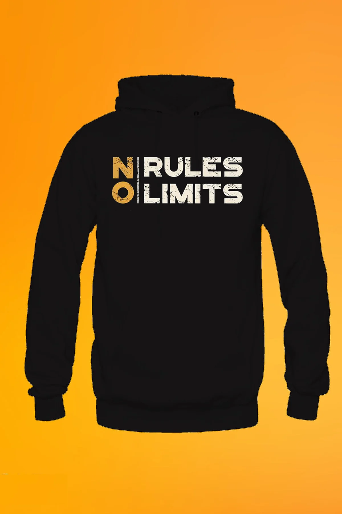 Kural Yok Limit Yok Baskılı Siyah Unisex Kanguru Cep Kapüşonlu Sweatshirt