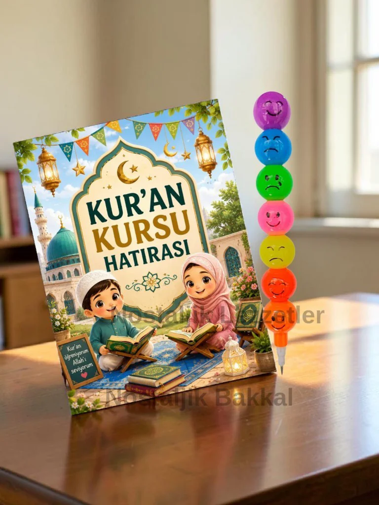 Kur'an Kursu Hatırası 5 Adet Emoji Yumurtlayan Kurşun Kalem Tebrik Kartı Hediye Seti
