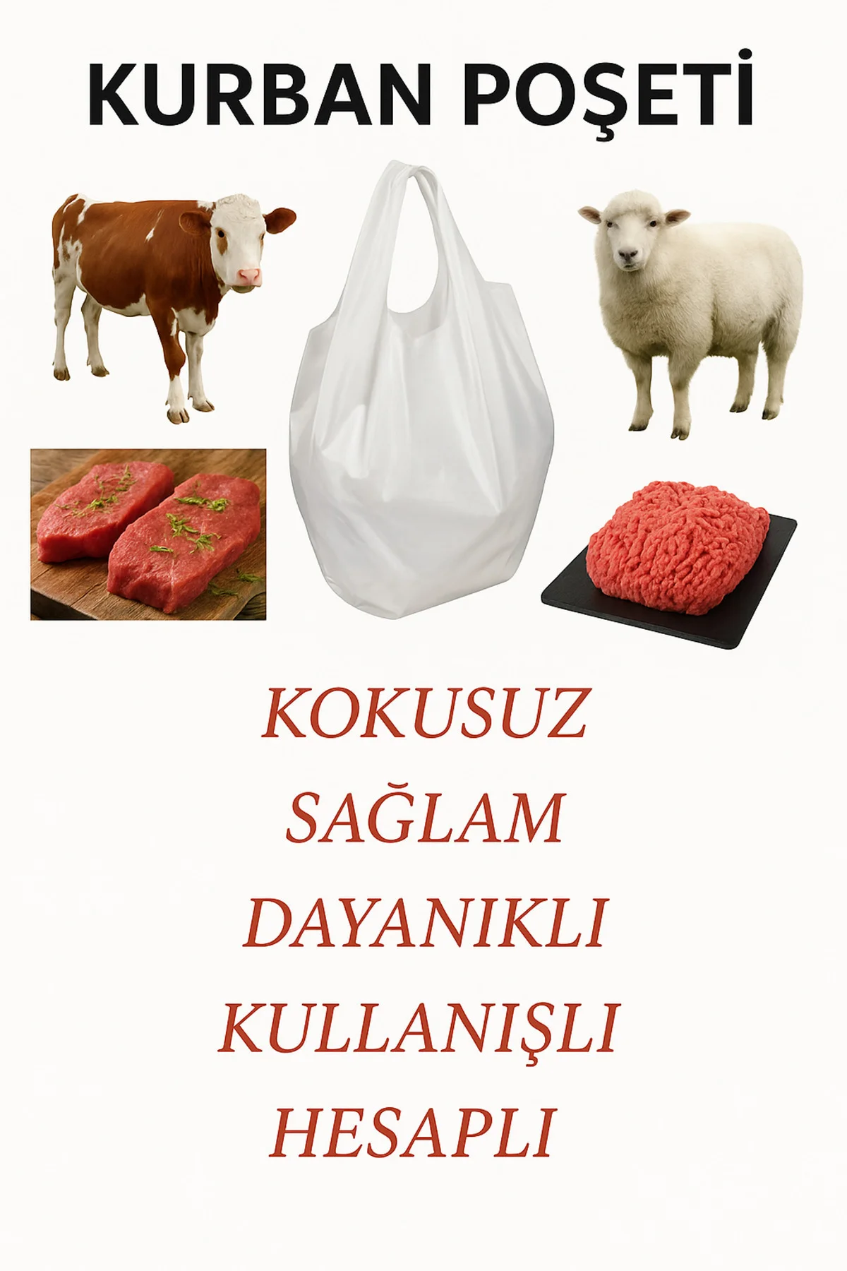 Kurban İçin Büyük Ebat Atlet Poşet 45x75 cm Beyaz Kalın ve Dayanı