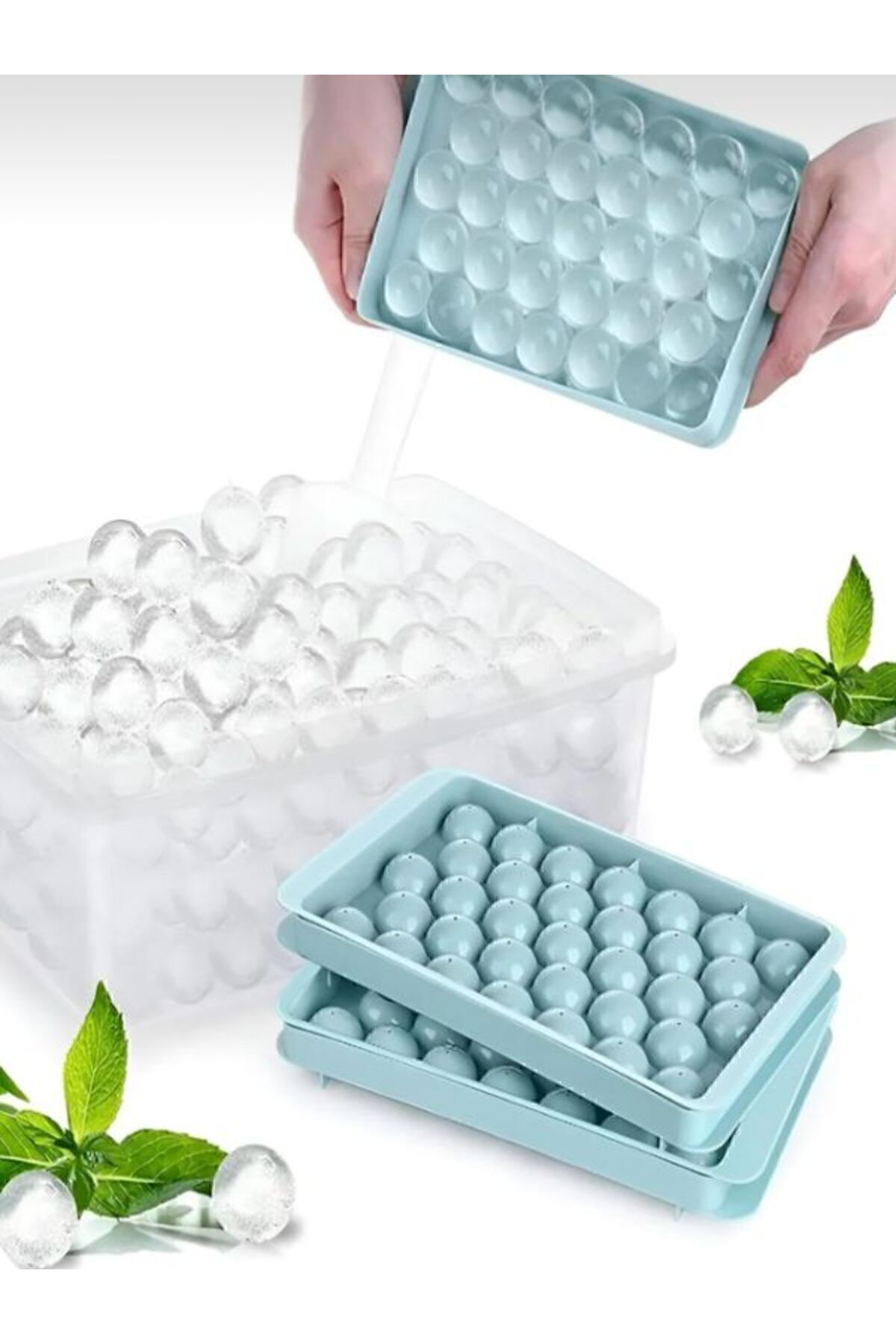 Küre Buz Kalıbı Kapaklı 33 Hazneli Yuvarlak Buz Kalıbı Kokteyl Su
