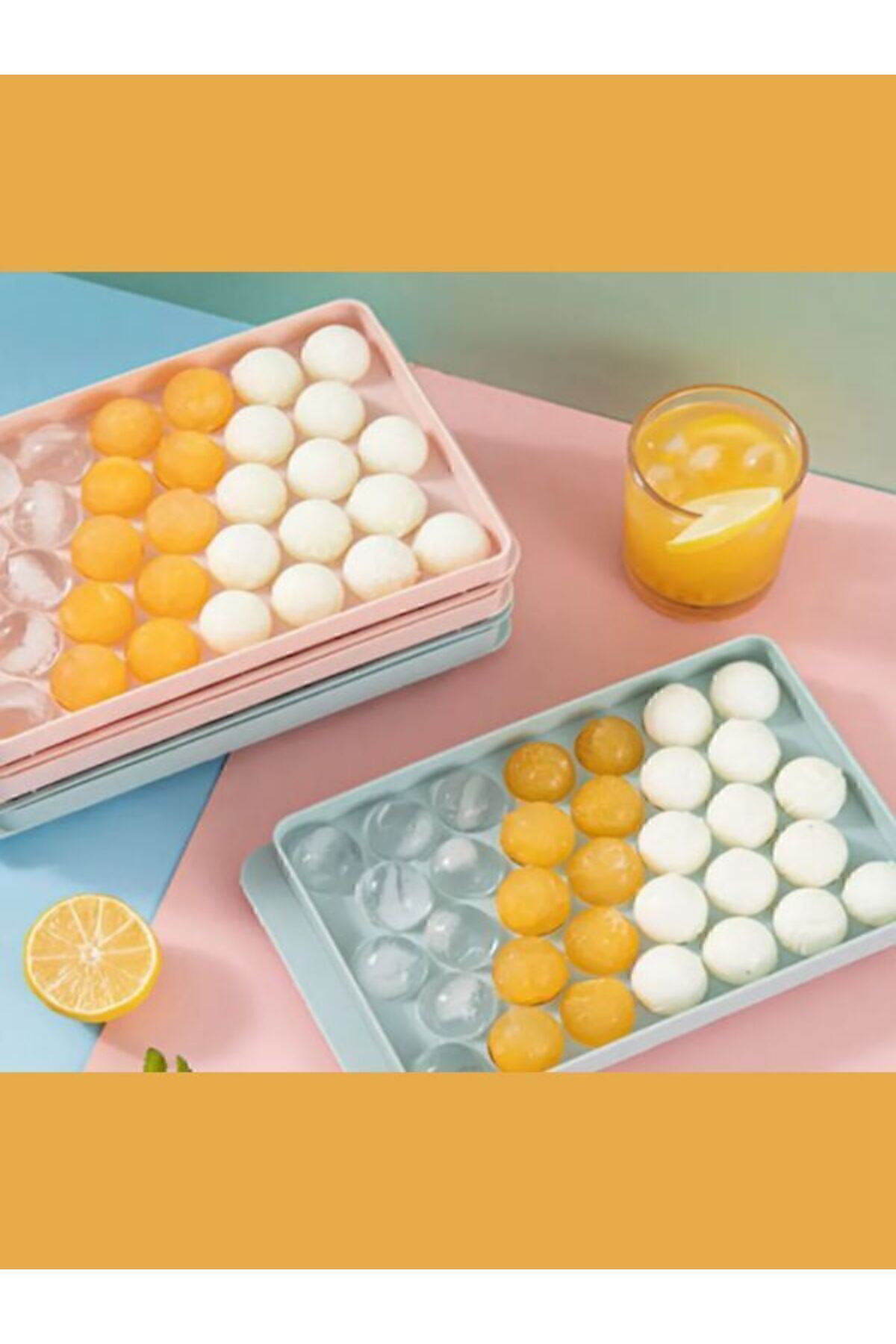 Küre Buz Kalıbı Kapaklı 33 Hazneli Yuvarlak Buz Kalıbı Kokteyl Su