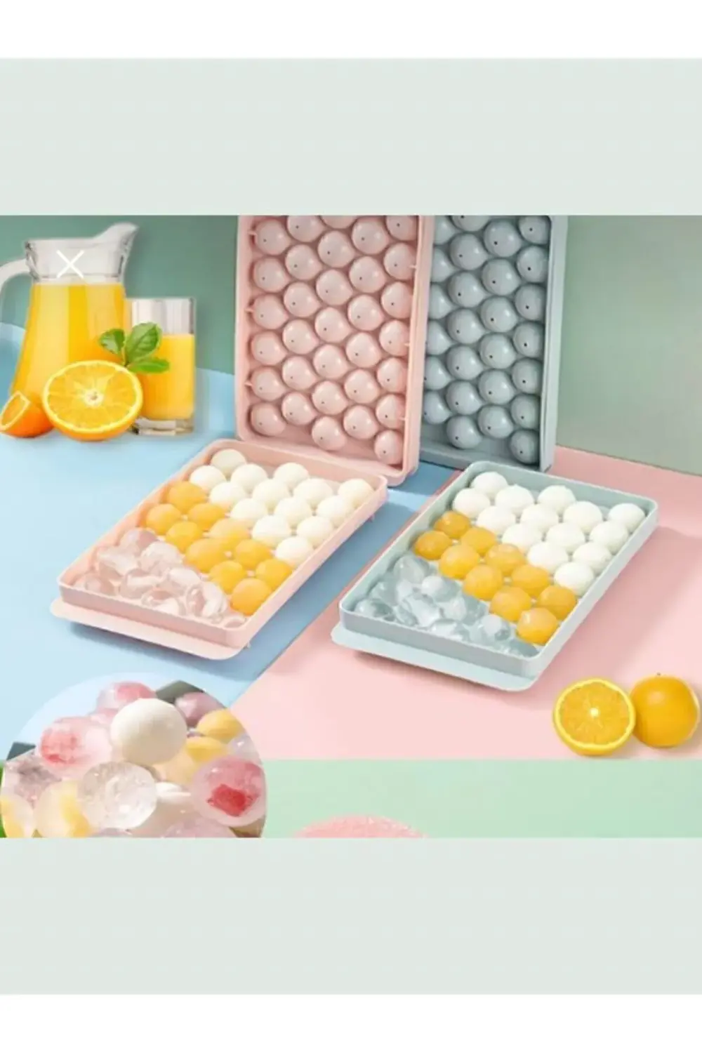 Küre Buz Kalıbı Kapaklı 33 Hazneli Yuvarlak Buz Kalıbı Kokteyl Su