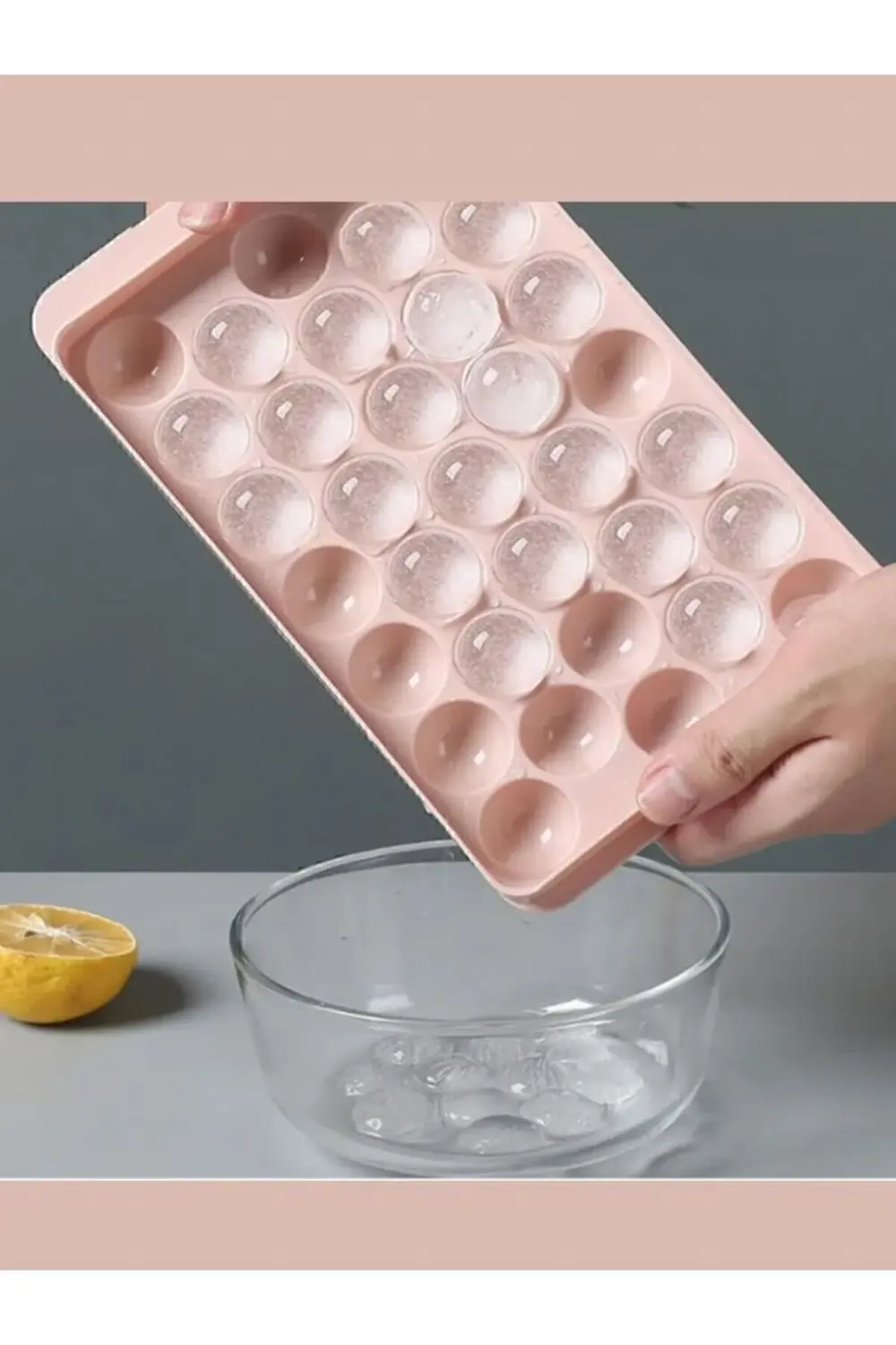 Küre Buz Kalıbı Kapaklı 33 Hazneli Yuvarlak Buz Kalıbı Kokteyl Su