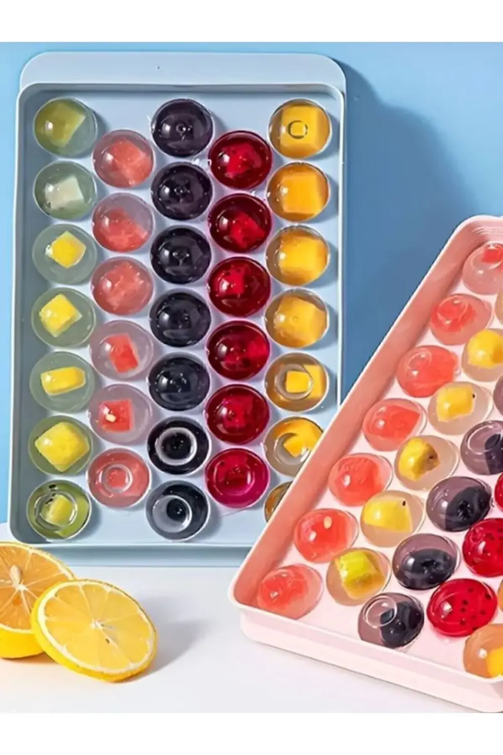 Küre Buz Kalıbı Kapaklı 33 Hazneli Yuvarlak Buz Kalıbı Kokteyl Su