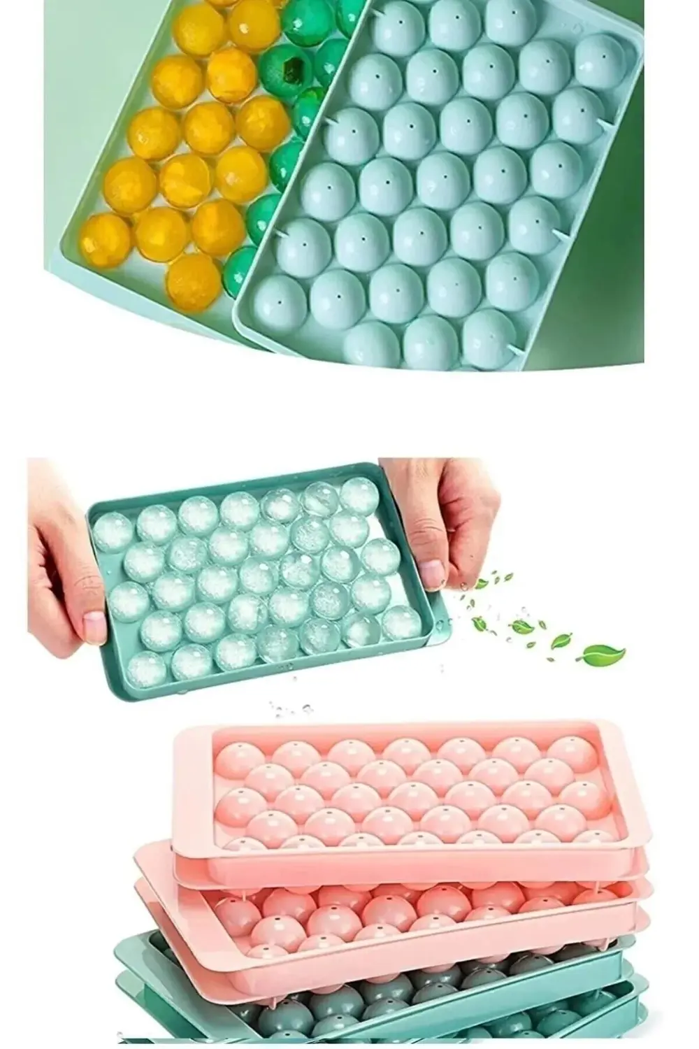 Küre Buz Kalıbı Kapaklı 33 Hazneli Yuvarlak Buz Kalıbı Kokteyl Su