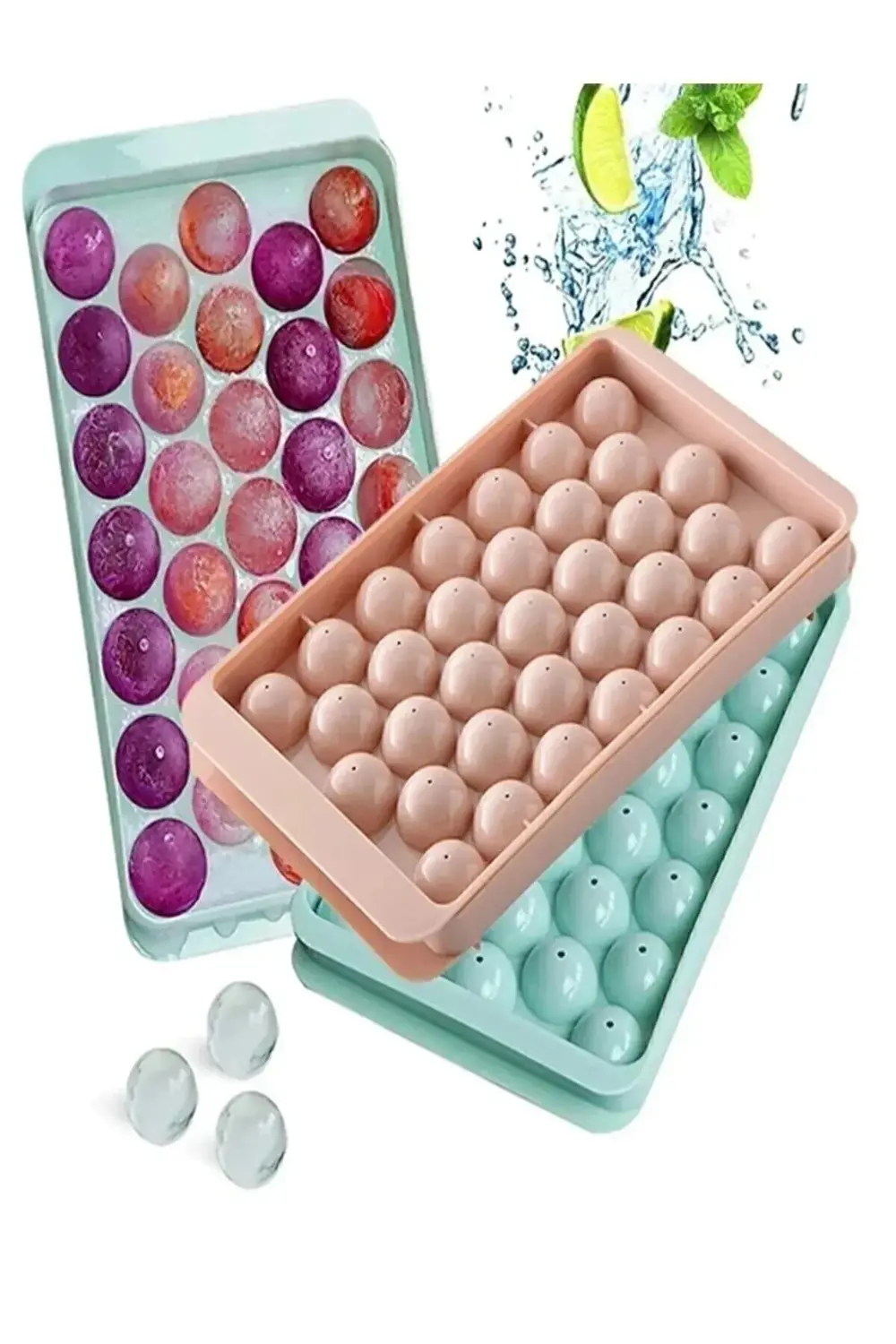 Küre Buz Kalıbı Kapaklı 33 Hazneli Yuvarlak Buz Kalıbı Kokteyl Su