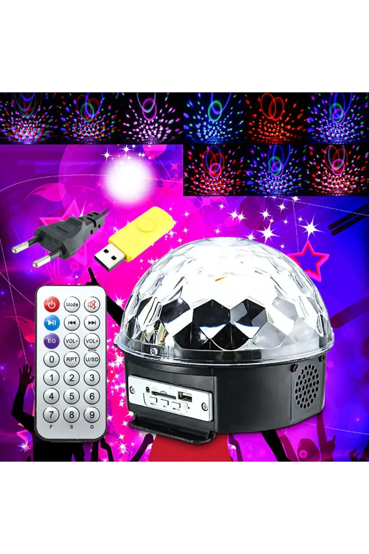 Küre Disko Topu Müzik Çalar Renkli Lazer Işıklı Bluetooth