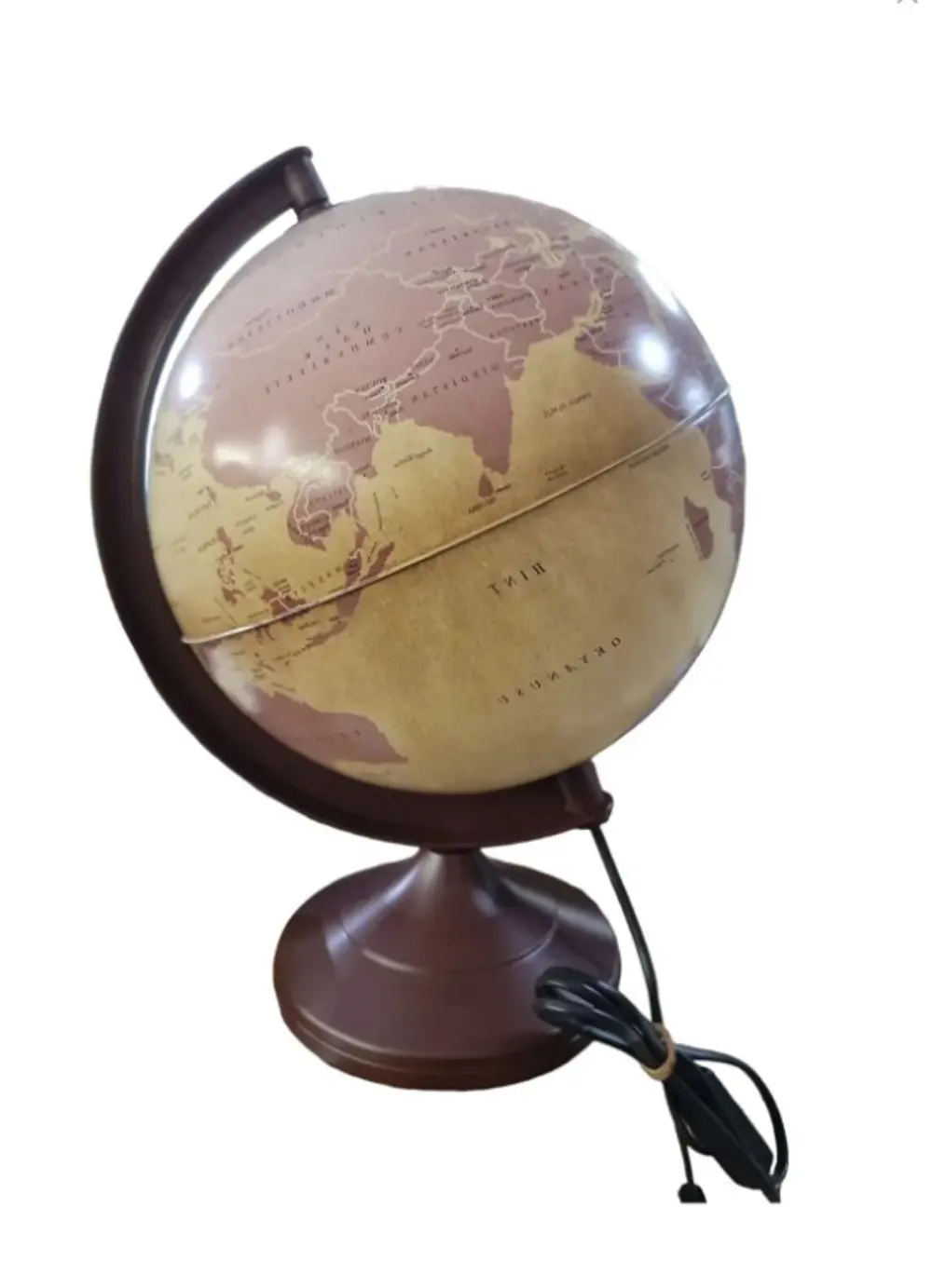 Küre Işıklı Antik Desenli Dünya Haritası Kahverengi - 26 Cm