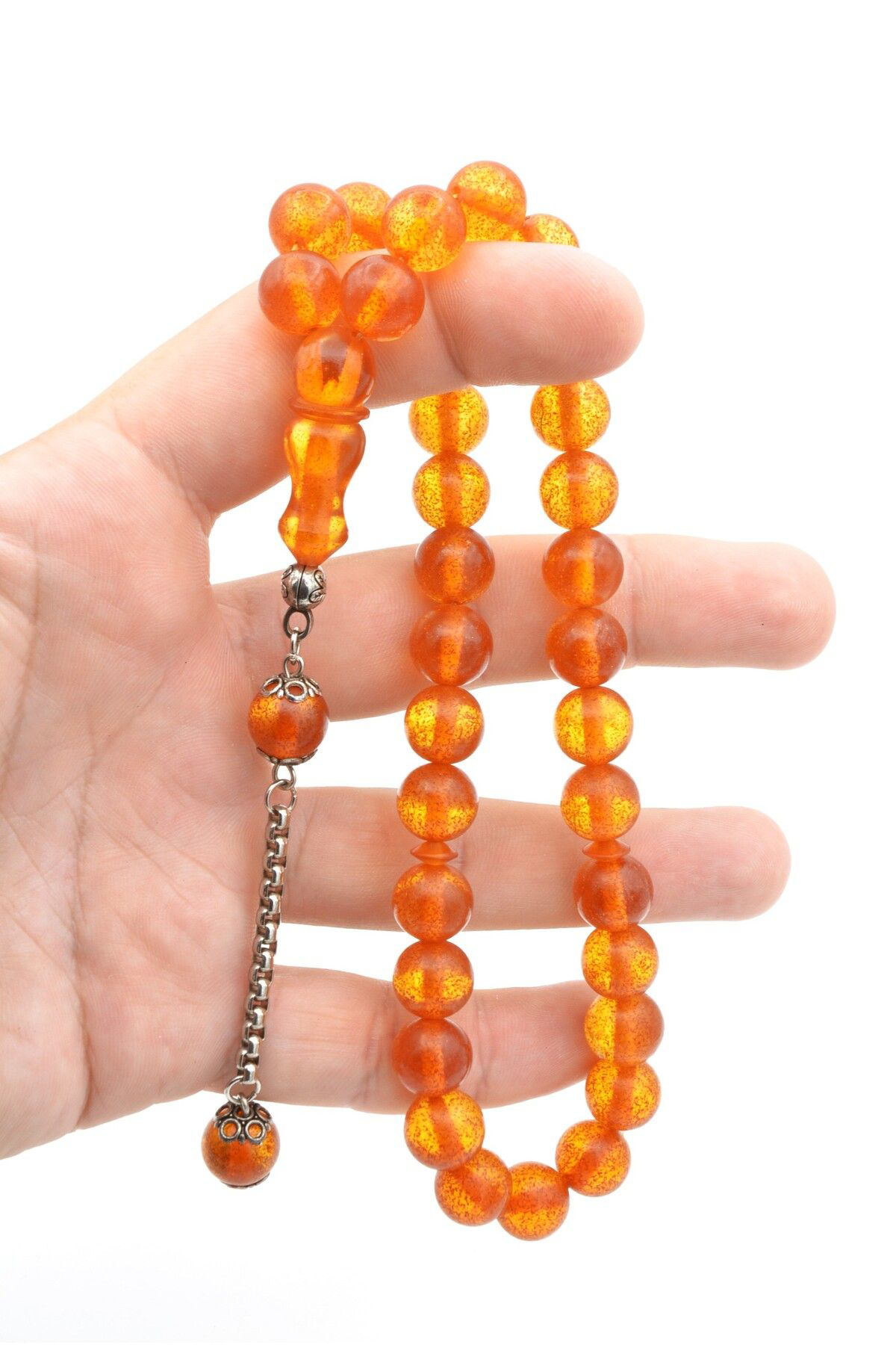 Küre Kesim Simli Sarı Sıkma Kehribar Tesbih Iri Boy 003