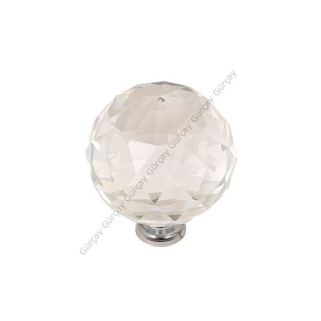 Gürçay Hırdavat Küre Kristal Taşlı Kulp Küre 30Mm Şeffaf Krom (2 Adet)