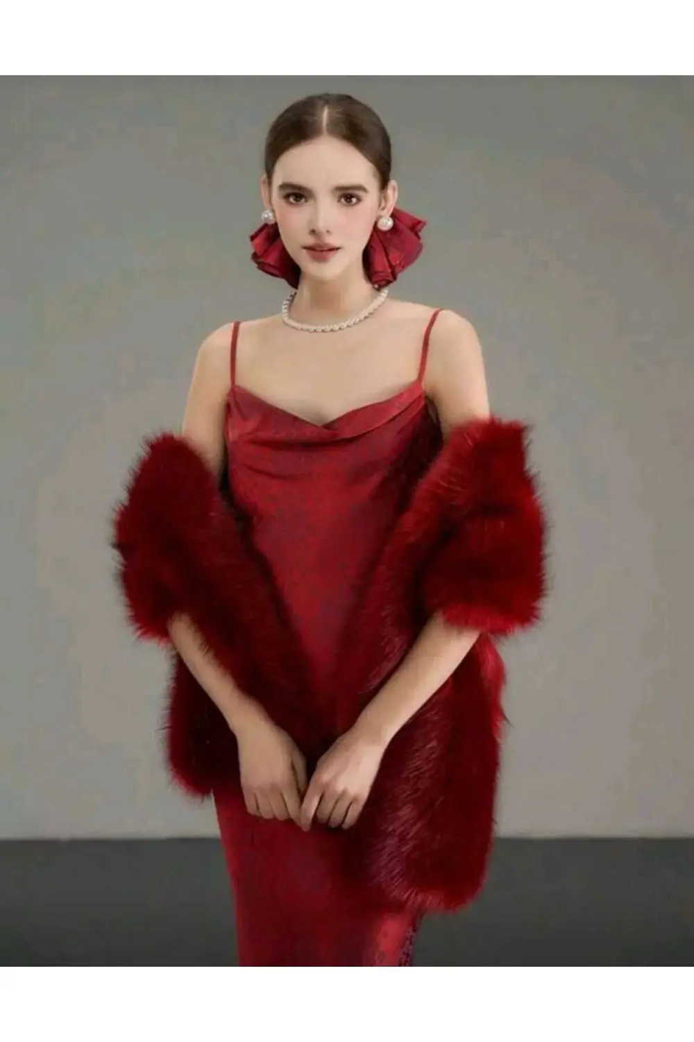 Kürk Orijinal Kırmızı Seksi Omuzluk Şık Kürk